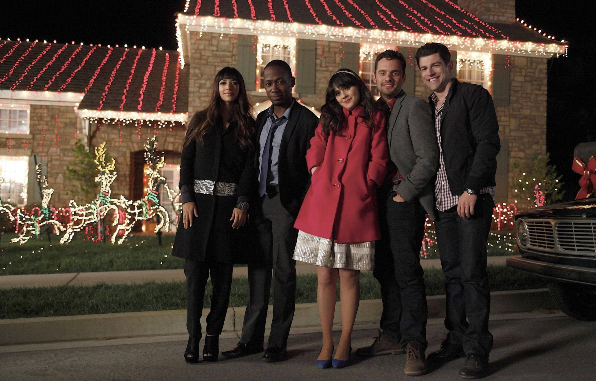 New Girl, Christmas, red and white Christmas lights, Full HD Desktop Wallpaper