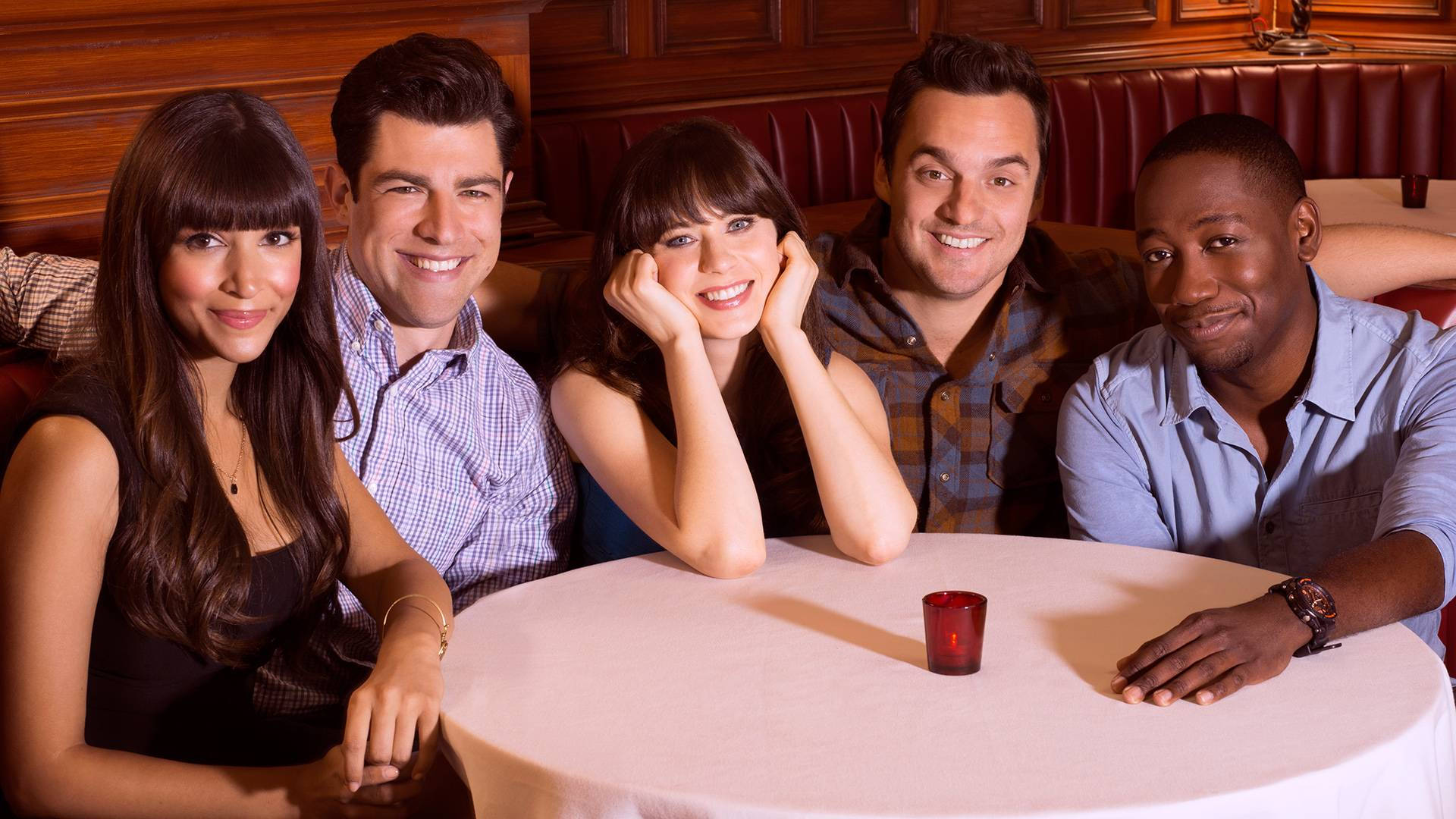 New Girl, Fox sitcom, red leather seating, Full HD Desktop Wallpaper