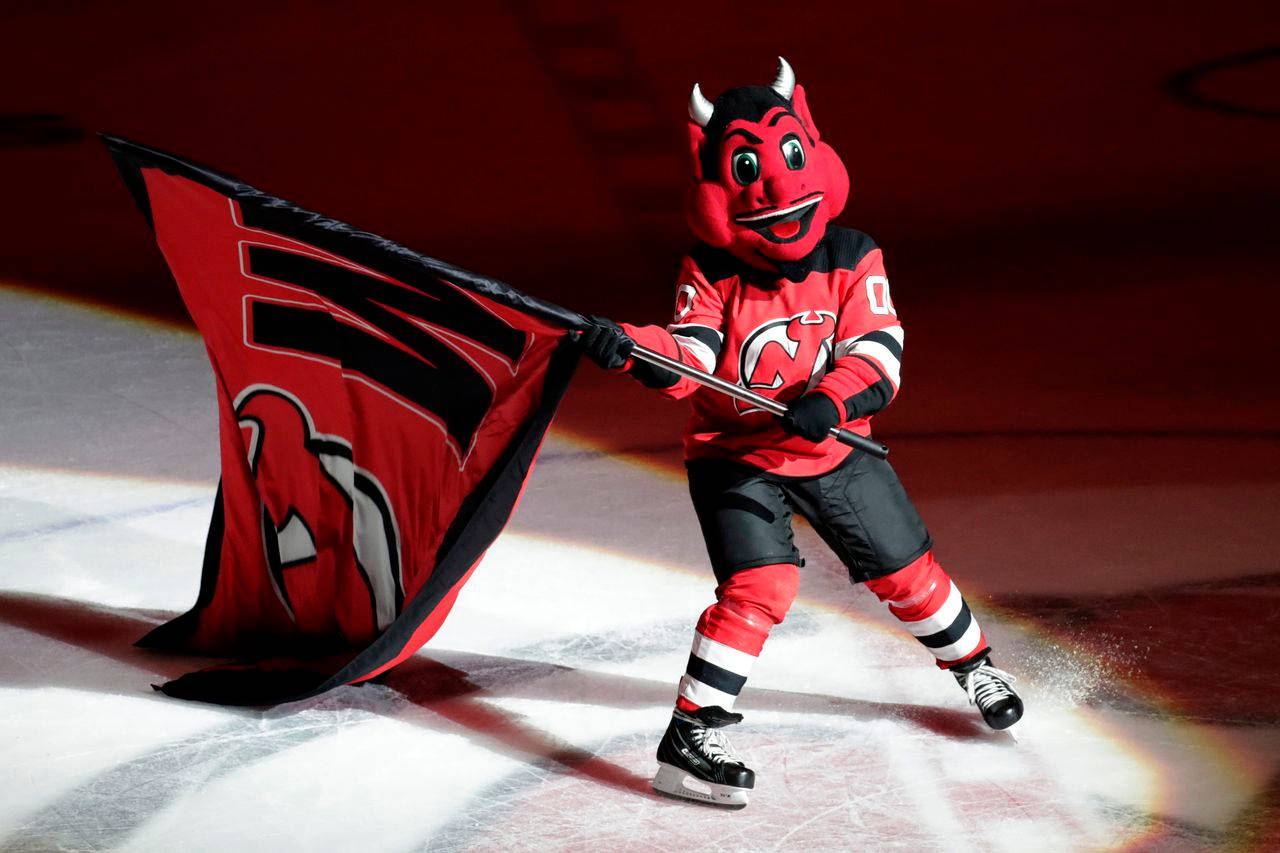 New Jersey Devils, red devil mascot, hockey gear, HD Desktop Wallpaper
