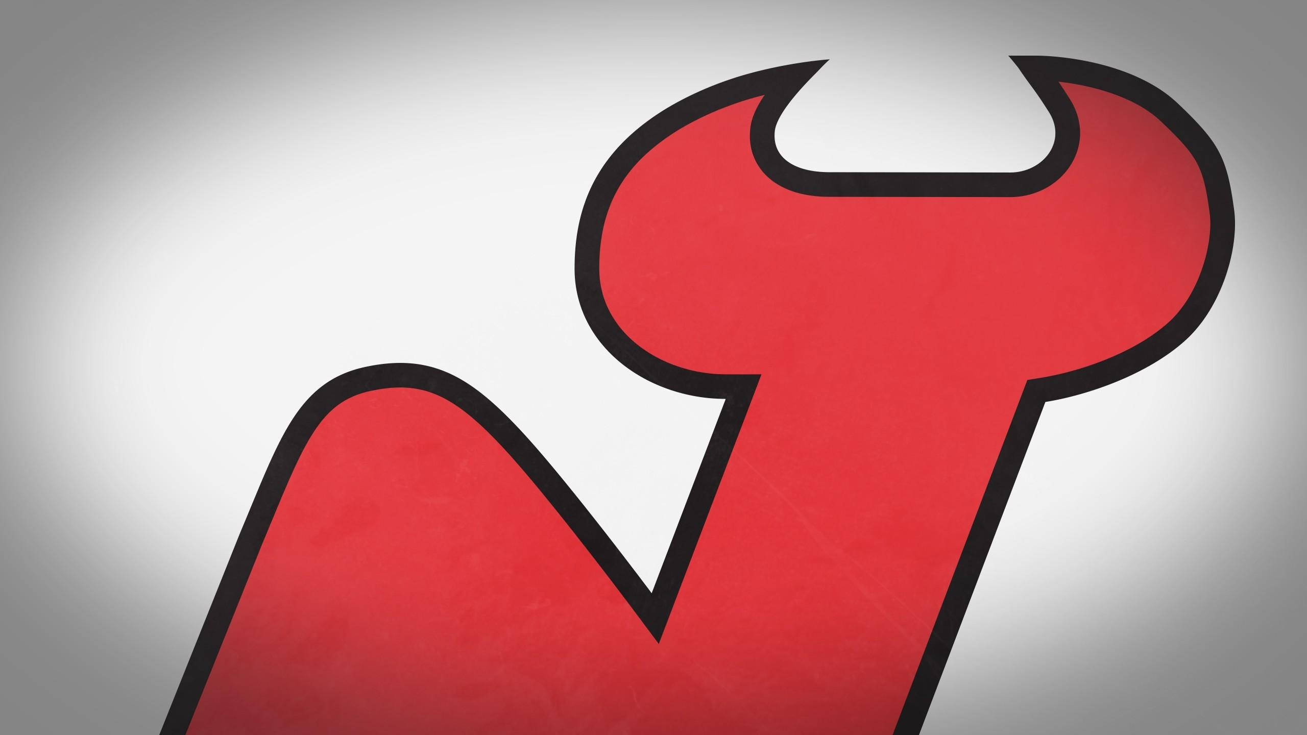 New Jersey Devils, red devil logo, black outline, 2K Desktop Wallpaper