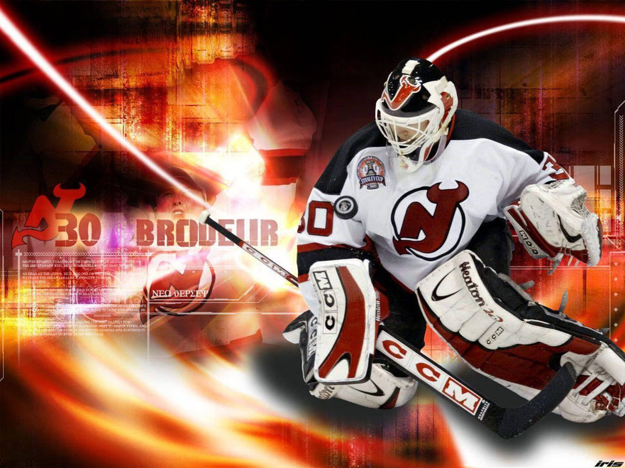 New Jersey Devils, goalie, fiery abstract background, HD Desktop Wallpaper