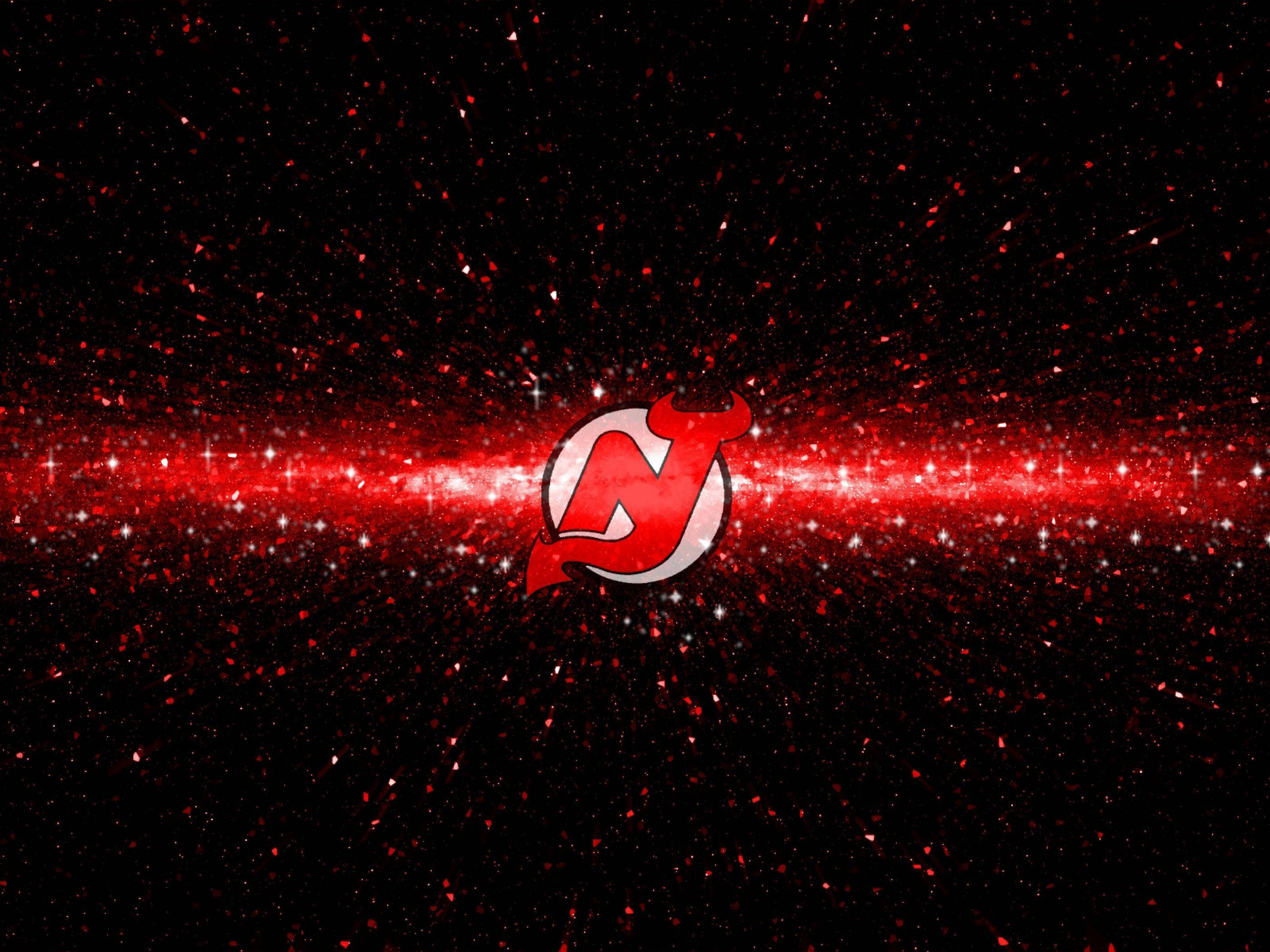 New Jersey Devils, red devil logo, cosmic red glitter trail, 2K Desktop Wallpaper