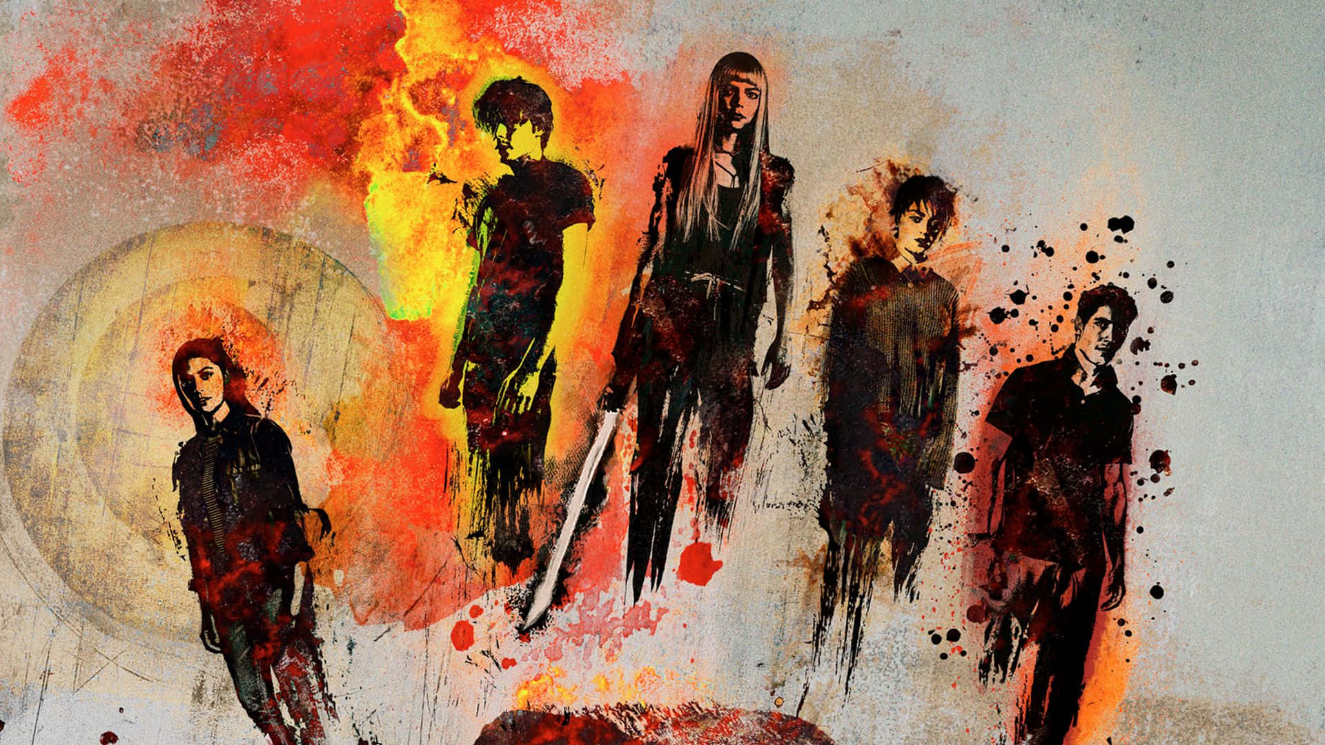 New Mutants, fiery abstract background, splattered paint, Full HD Desktop Wallpaper