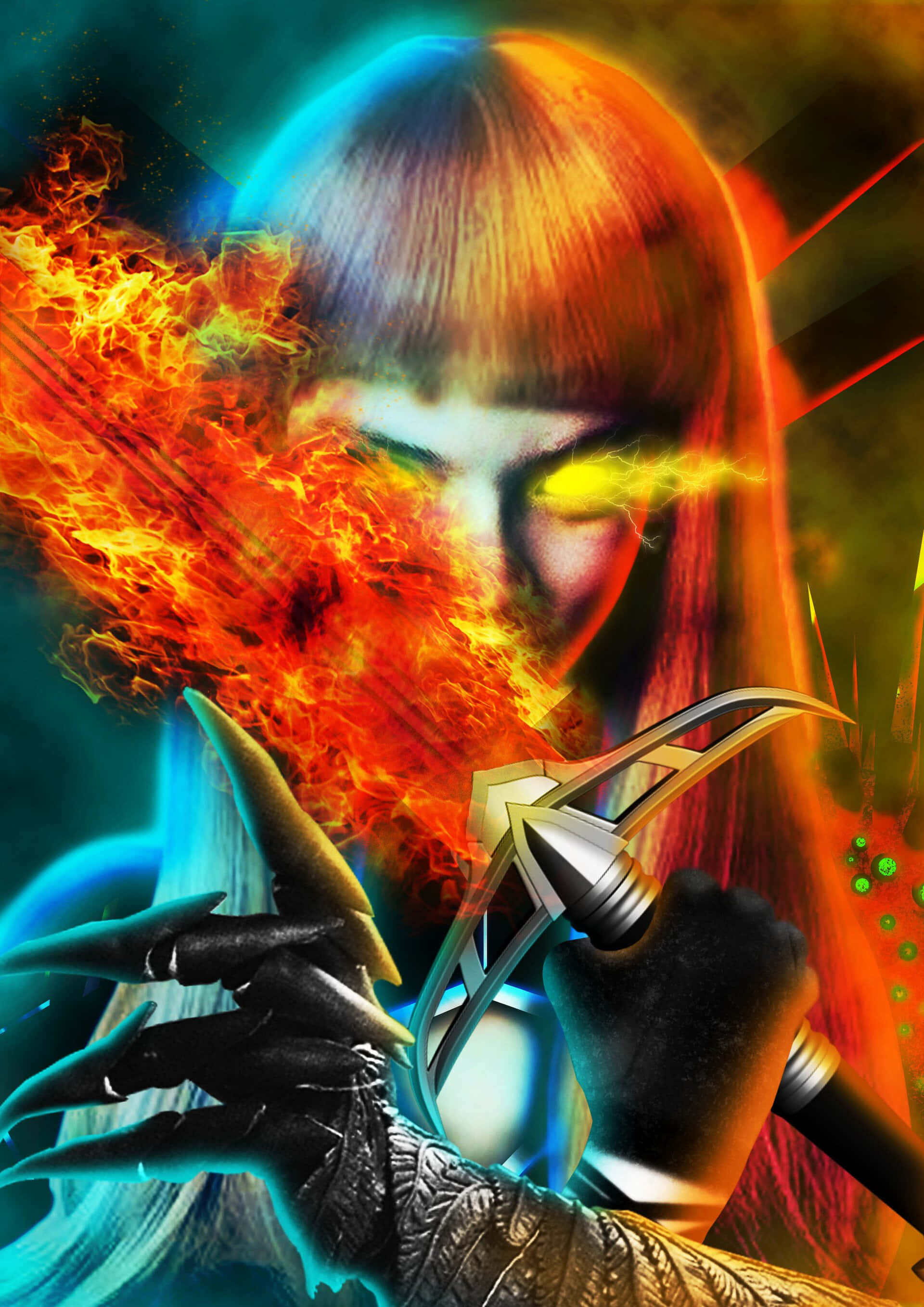 New Mutants, fiery-haired warrior, glowing eyes, 2K Phone Wallpaper