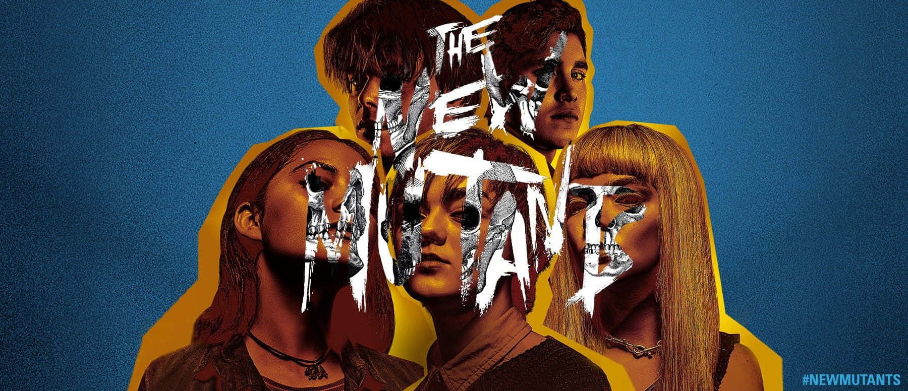 New Mutants, half-skeleton faces, blue and yellow background, HD Desktop Wallpaper