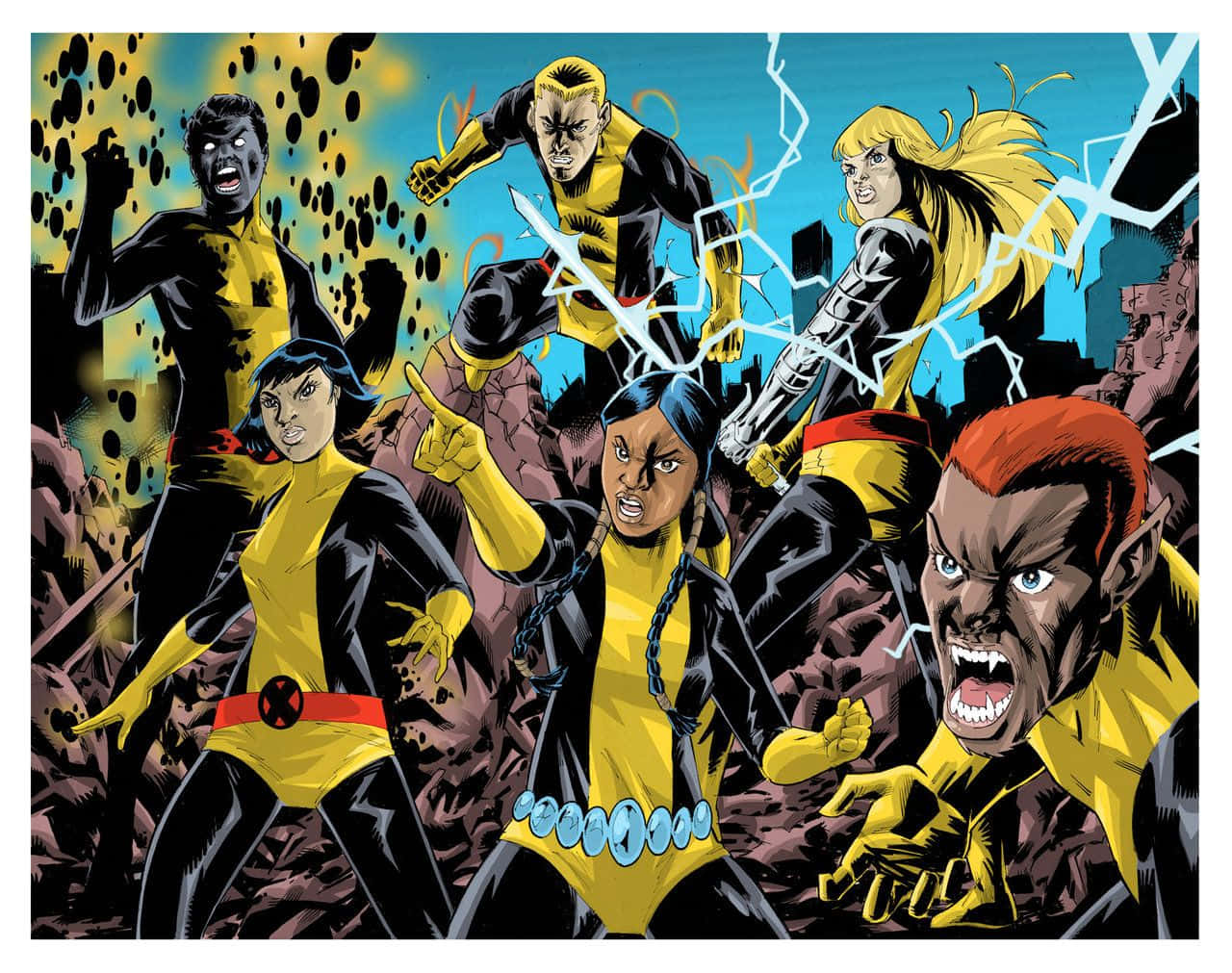 New Mutants, X-Men, yellow and black uniforms, HD Desktop Wallpaper