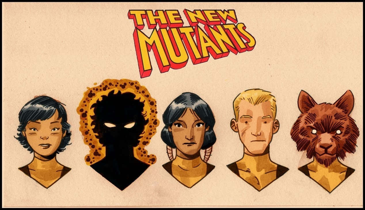 New Mutants, five illustrated mutant characters, bold comic book title text, SD Desktop Wallpaper