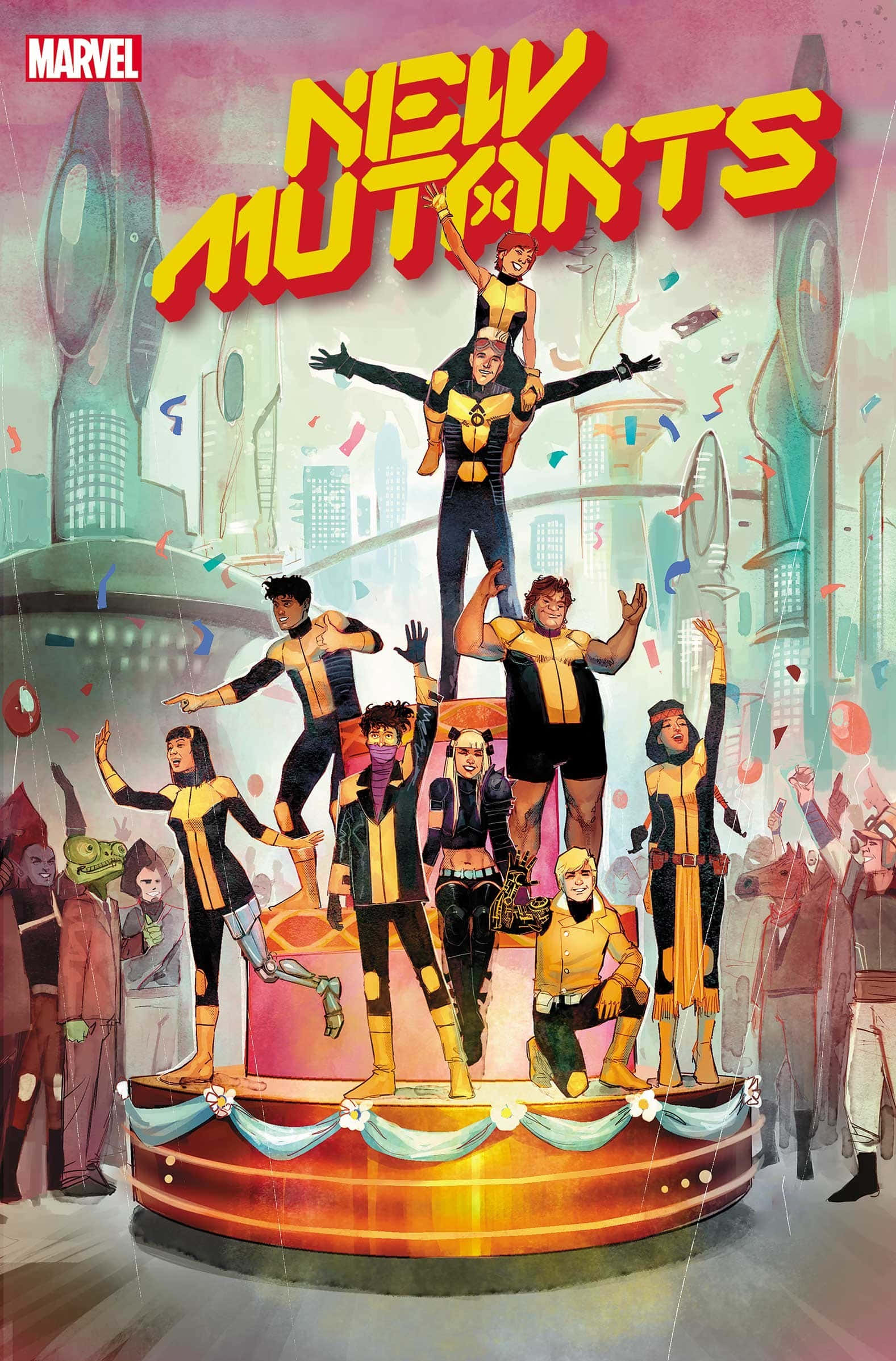 New Mutants, yellow and black uniforms, confetti, Full HD Phone Wallpaper