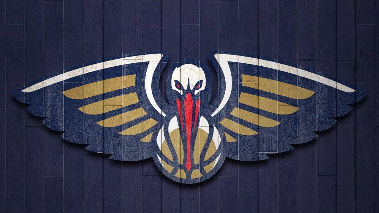New Orleans Pelicans, blue wood planks, pelican holding a basketball, HD Desktop Wallpaper