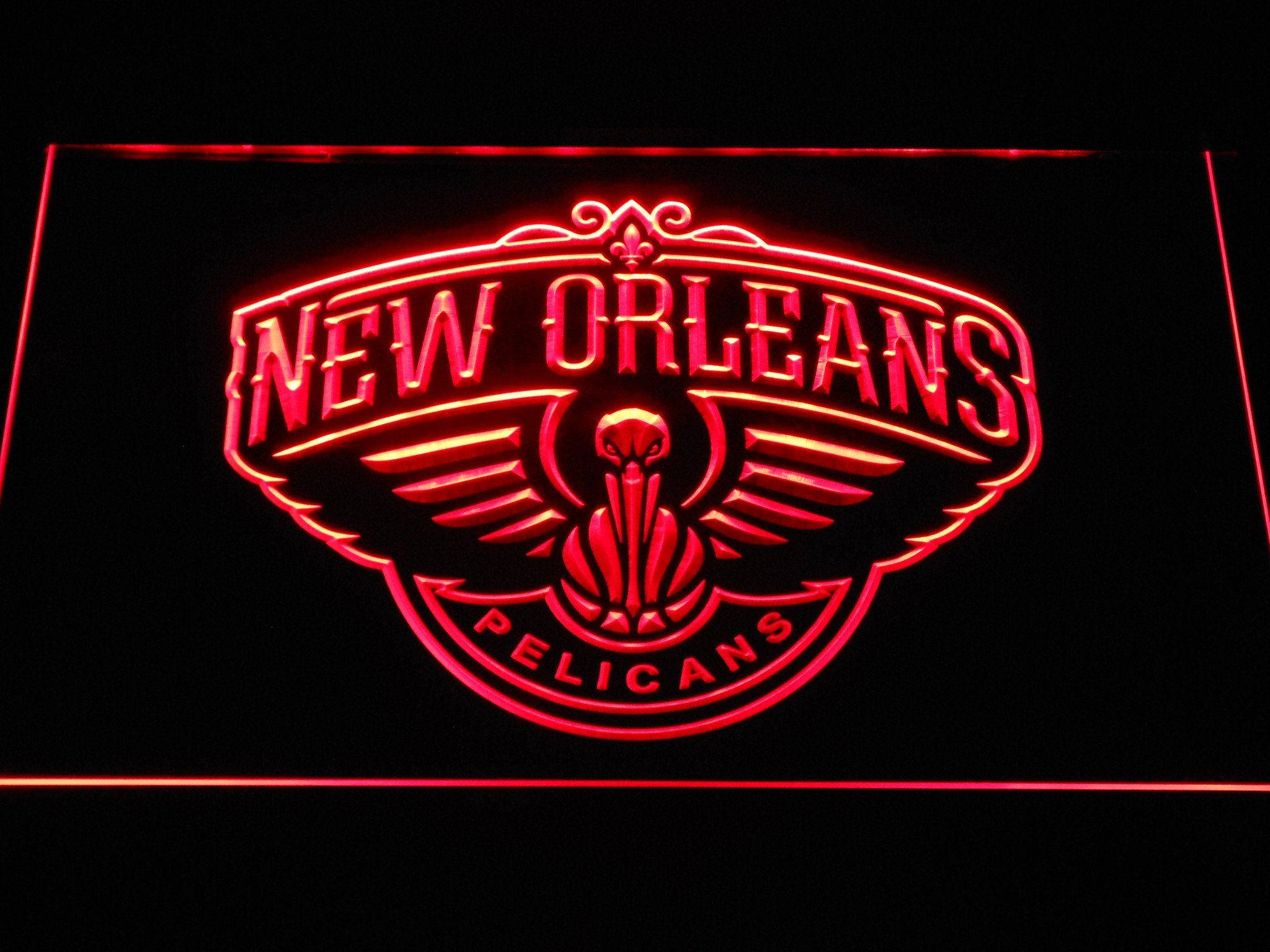 New Orleans Pelicans, neon red sign, glowing red neon, Full HD Desktop Wallpaper