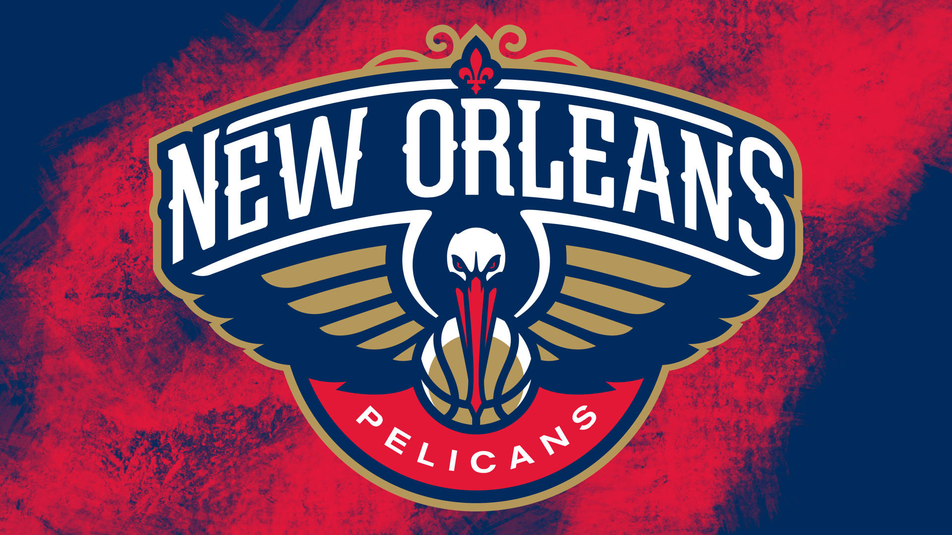 New Orleans Pelicans, red smudge, pelican holding basketball, Full HD Desktop Wallpaper