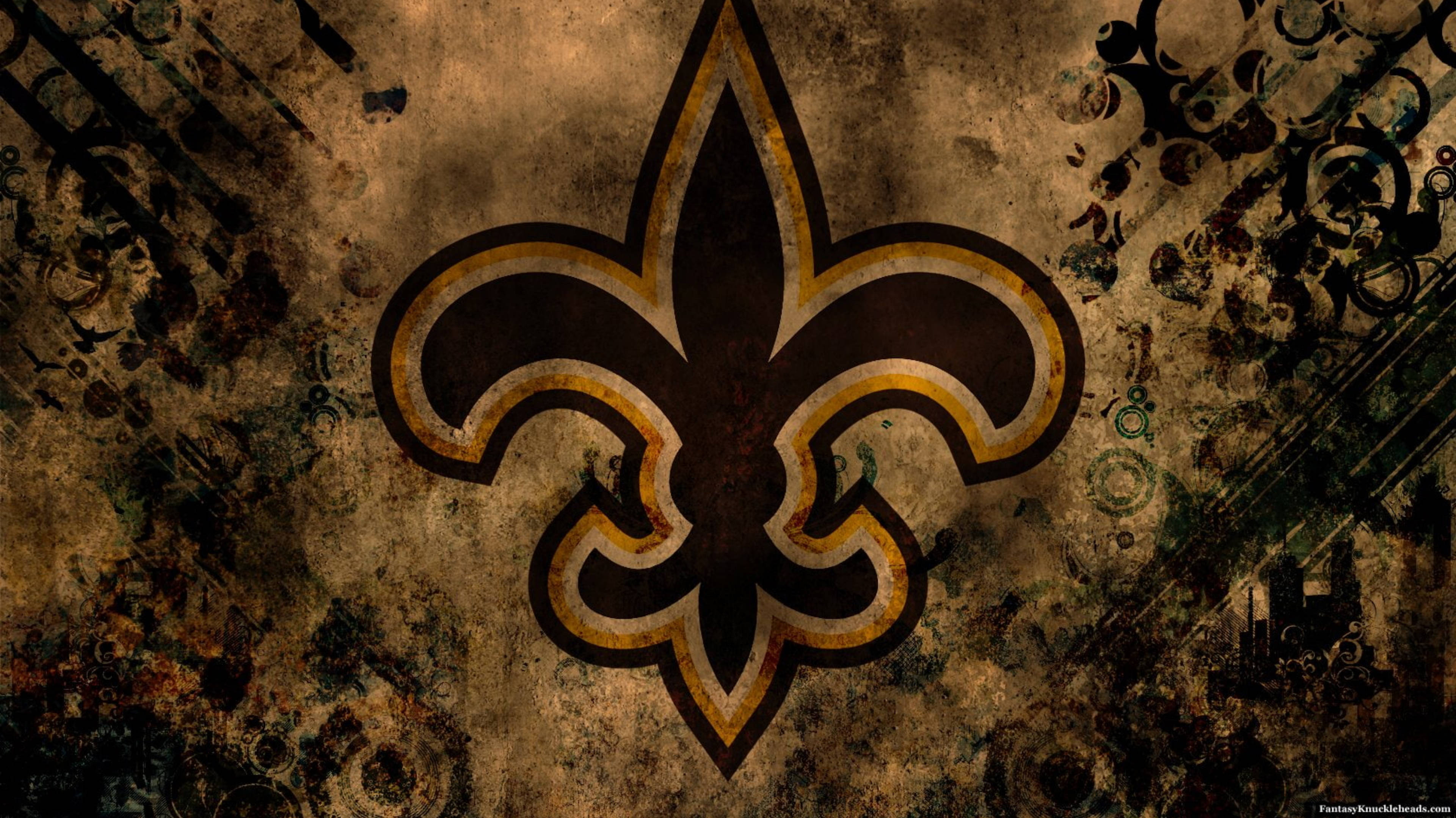 New Orleans Saints, fleur-de-lis logo, black gold and white, 4K Desktop Wallpaper
