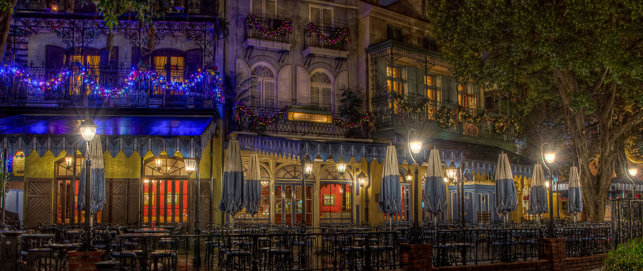 New Orleans, cafe, lanterns, 2K Desktop Wallpaper