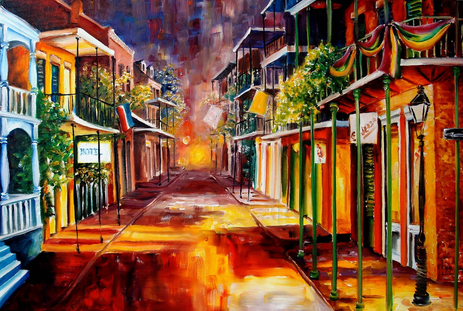 Twilight In New Orleans, New Orleans, oil painting, HD Desktop Wallpaper