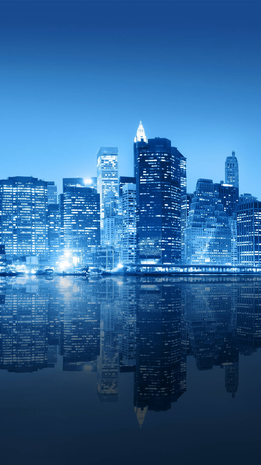Blue City Night, city skyline, dusk, Full HD Phone Wallpaper