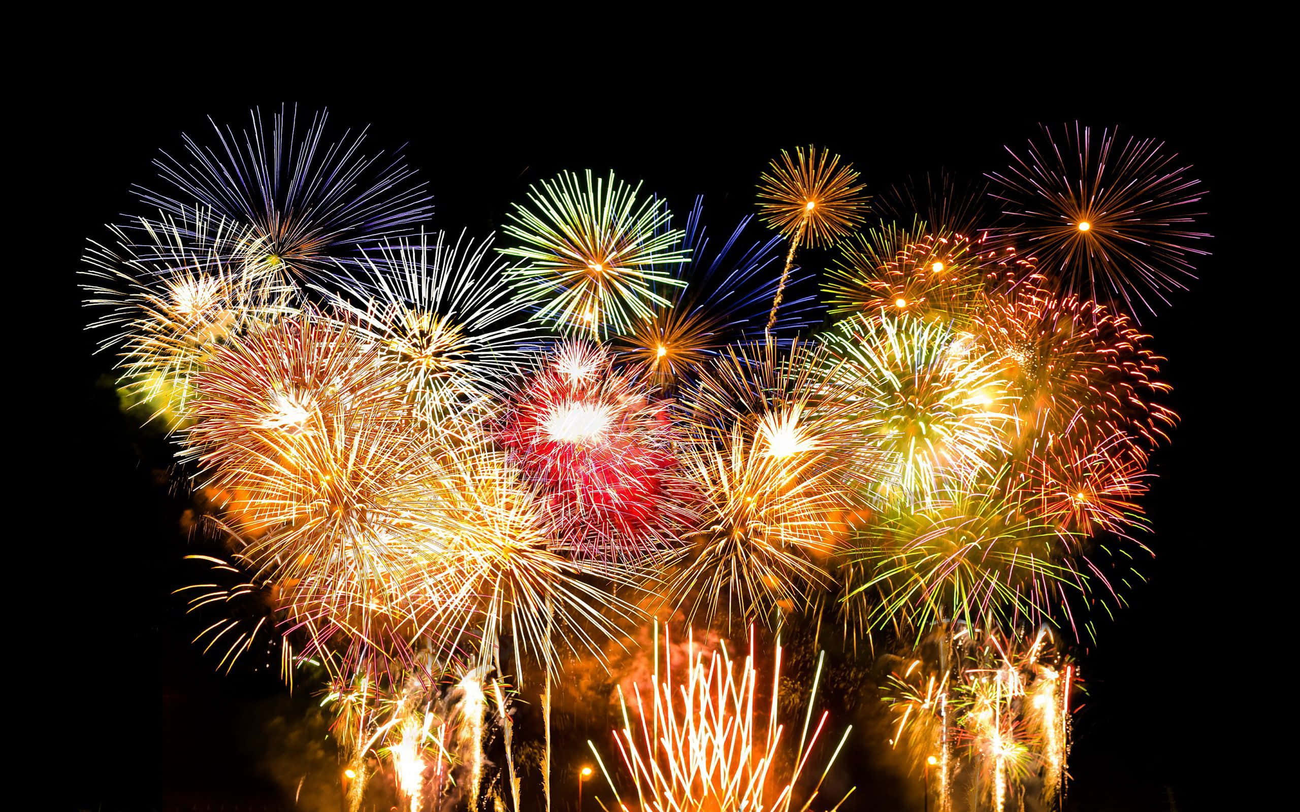 fireworks, gold, red, 2K Desktop Wallpaper