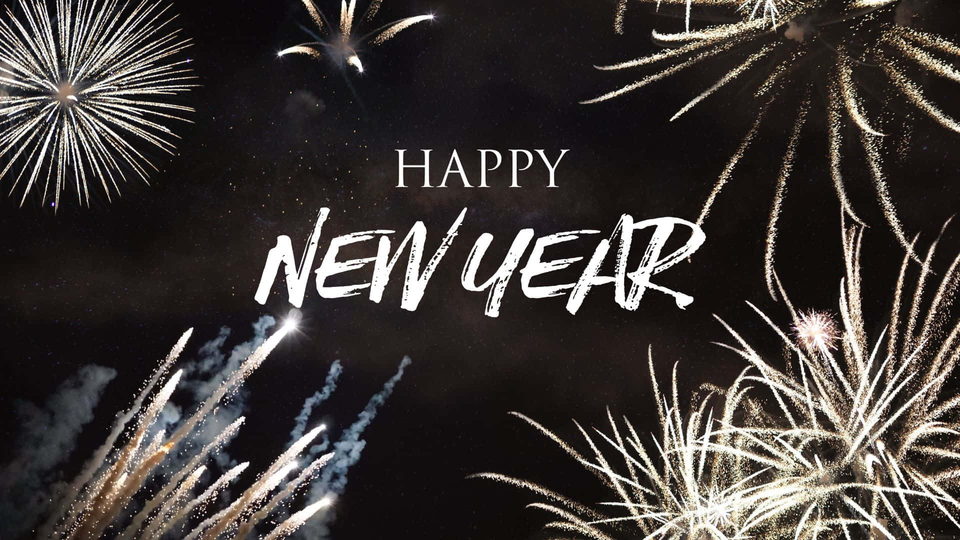 HAPPY NEW YEAR, golden fireworks, dark night sky, Full HD Desktop Wallpaper