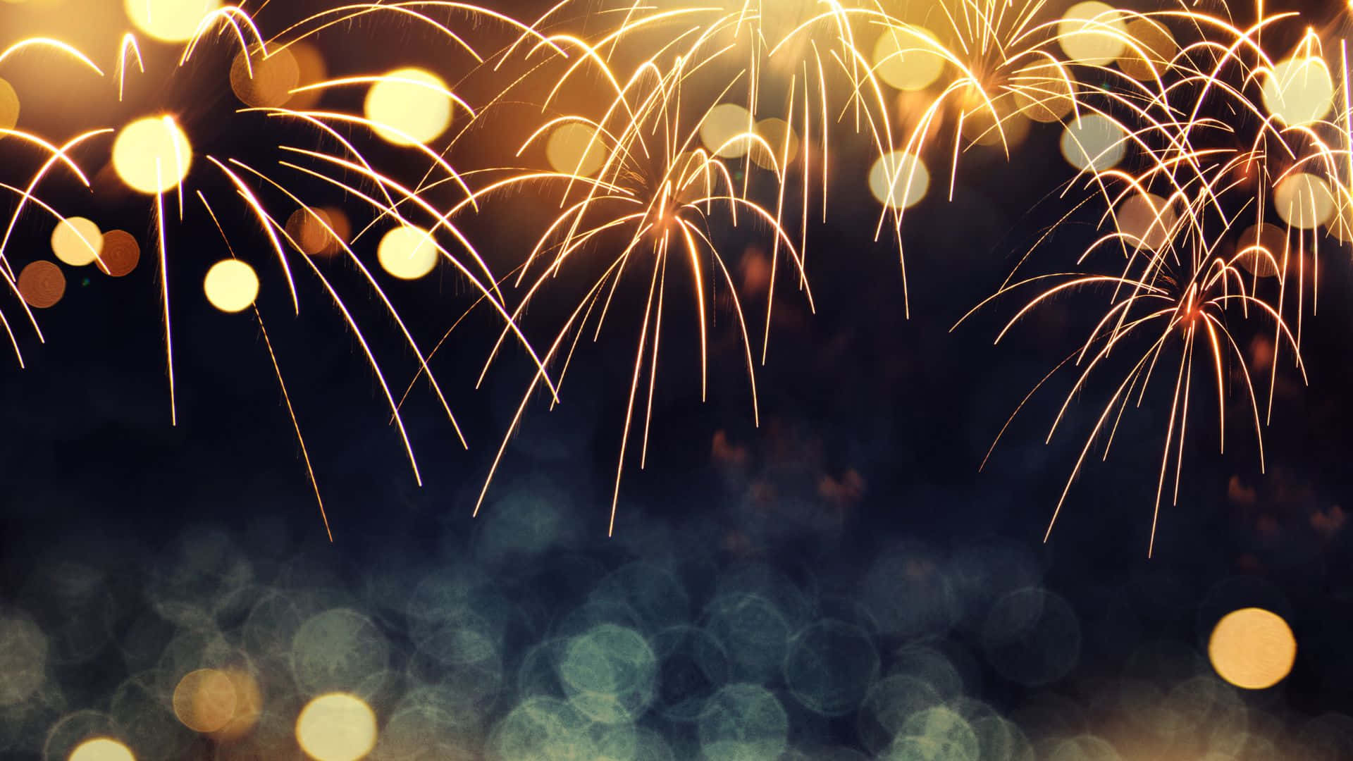 fireworks, dark sky, golden fireworks, Full HD Desktop Wallpaper