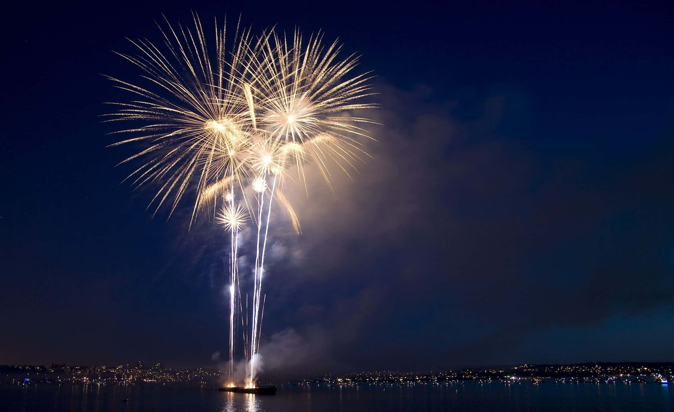 New Year Aesthetic, golden fireworks, night sky, Full HD Desktop Wallpaper