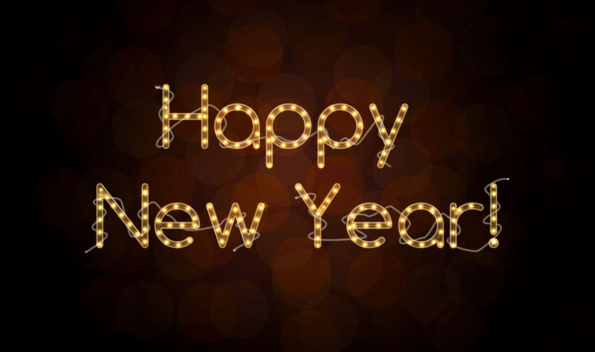 Happy New Year!, golden string lights, dark bokeh background, Full HD Desktop Wallpaper