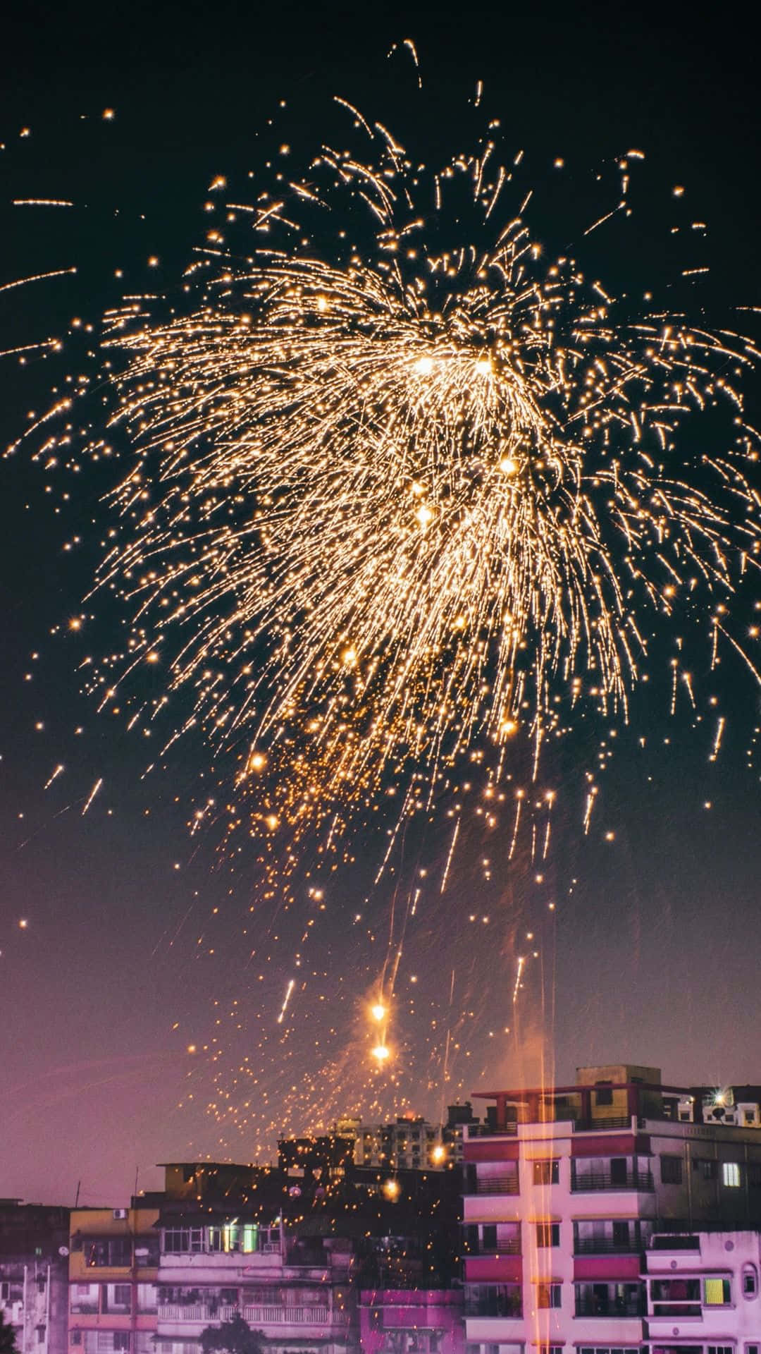 New Year Aesthetic, golden firework, cityscape, Full HD Phone Wallpaper