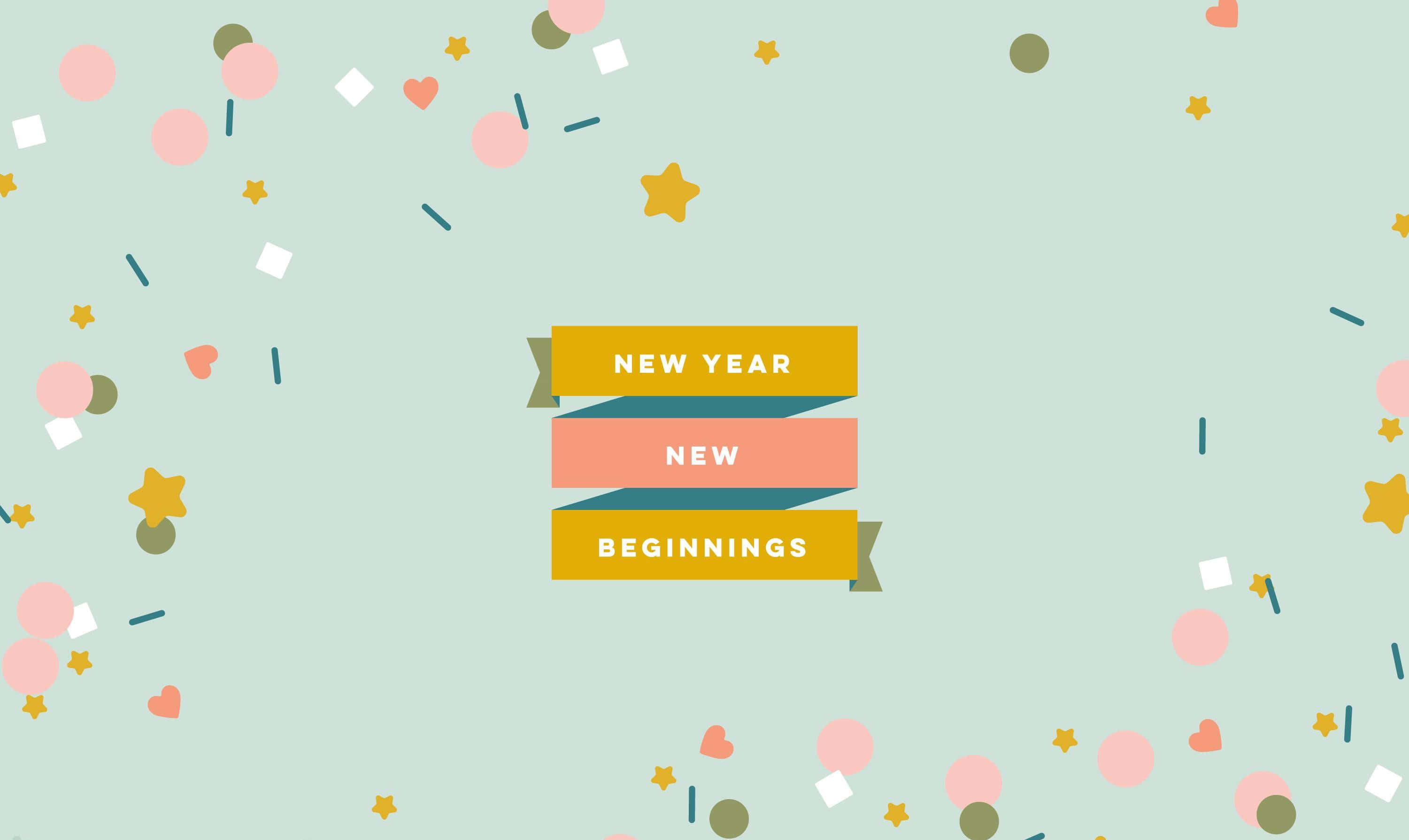 pastel green, colorful confetti, stacked banners, 2K Desktop Wallpaper