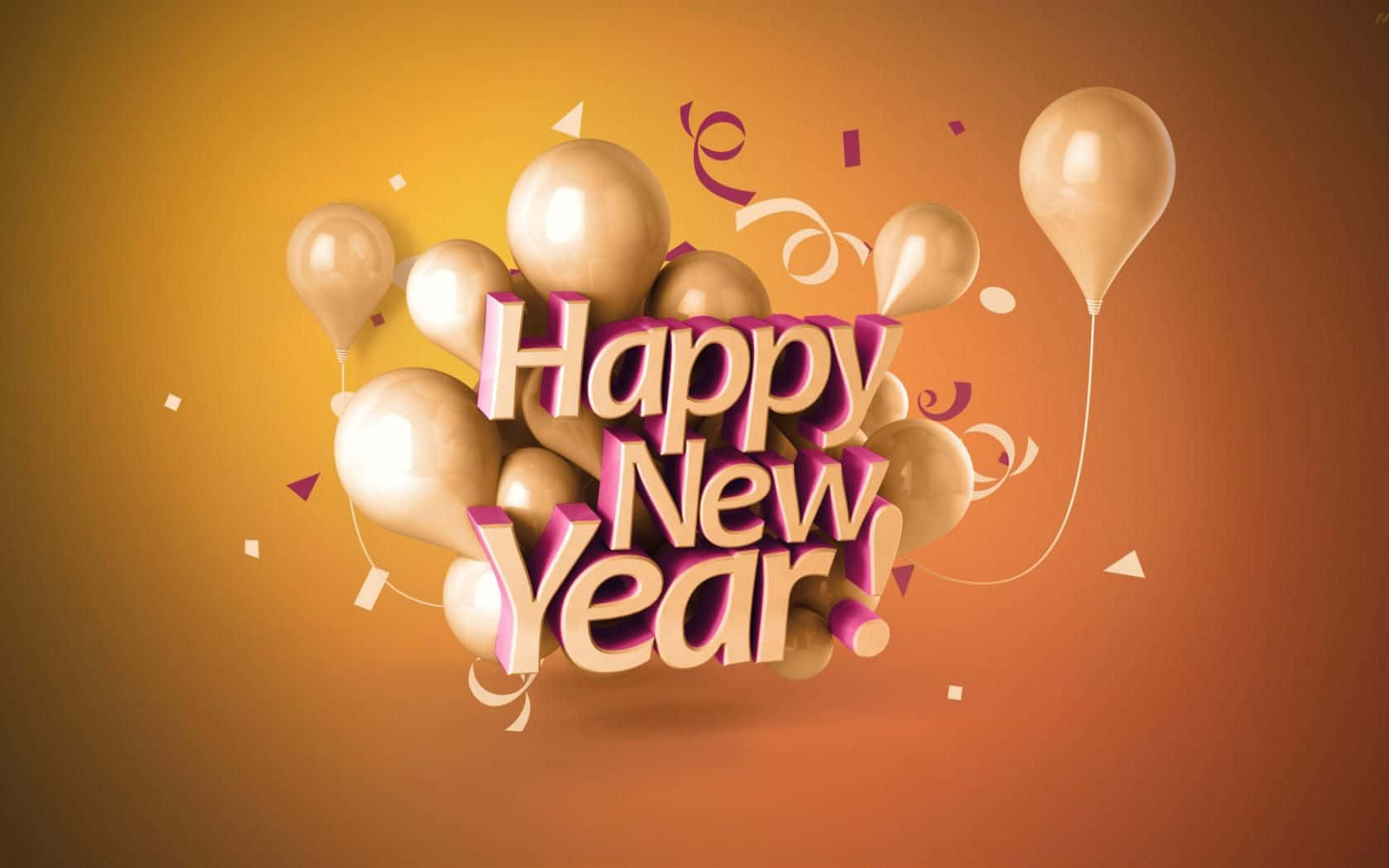 Happy New Year, golden balloons, confetti, HD Desktop Wallpaper