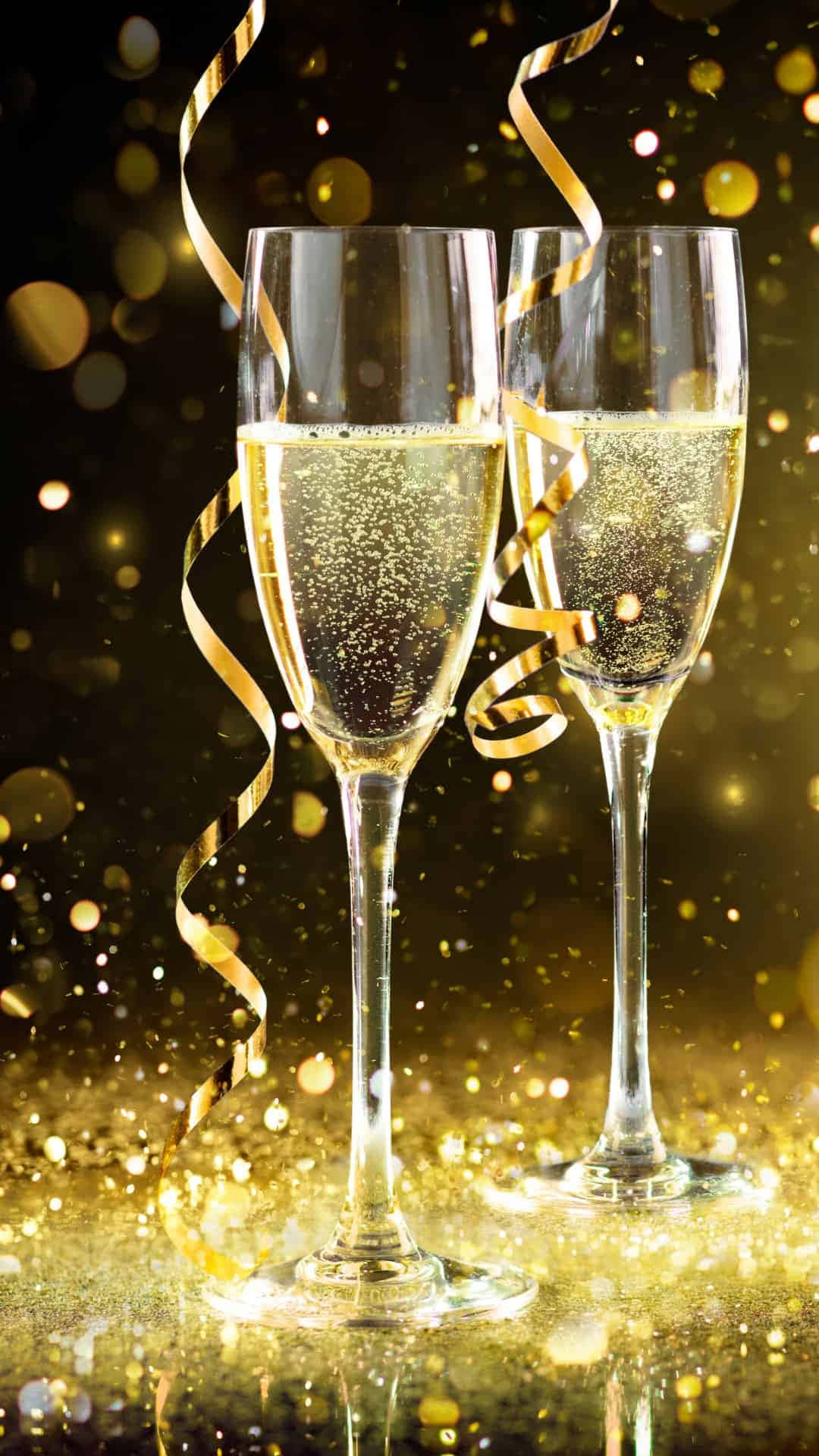 New Year Aesthetic, champagne flutes, sparkling golden liquid, Full HD Phone Wallpaper
