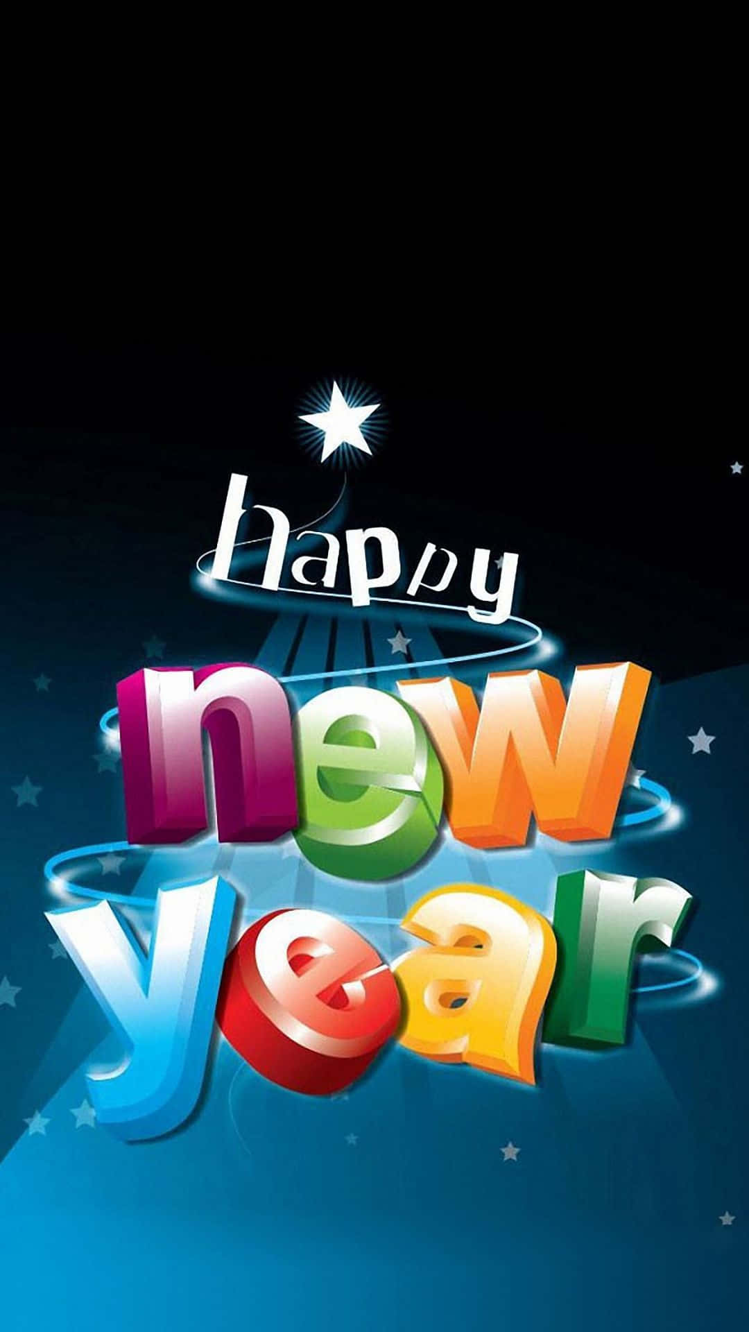 Happy New Year, starry blue night sky, glowing 3D letters, Full HD Phone Wallpaper