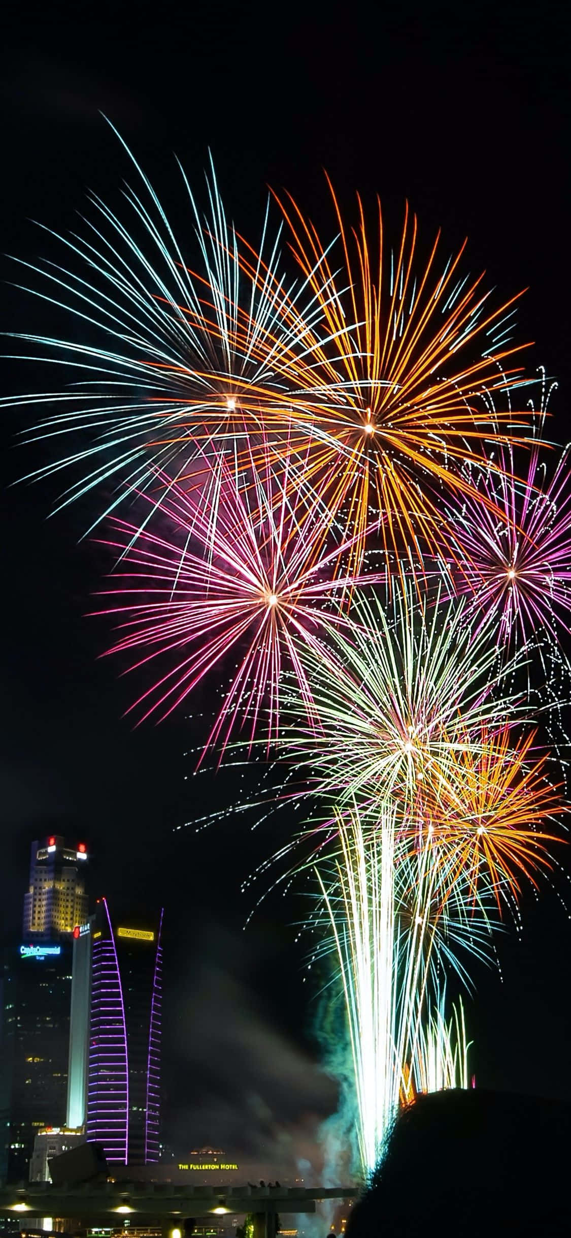 New Year iPhone, fireworks, city skyline, Full HD Phone Wallpaper