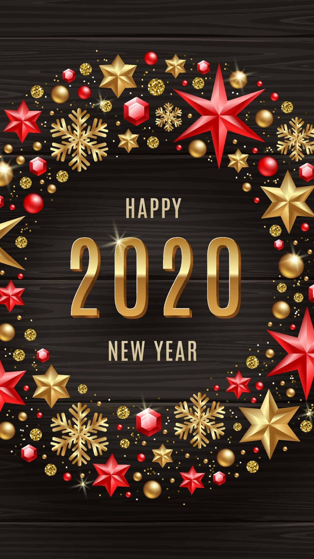 2020, golden stars, snowflakes, Full HD Phone Wallpaper