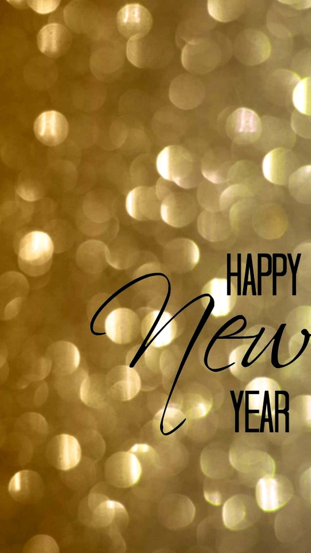 New Year Phone, gold lights, black cursive text, Full HD Phone Wallpaper