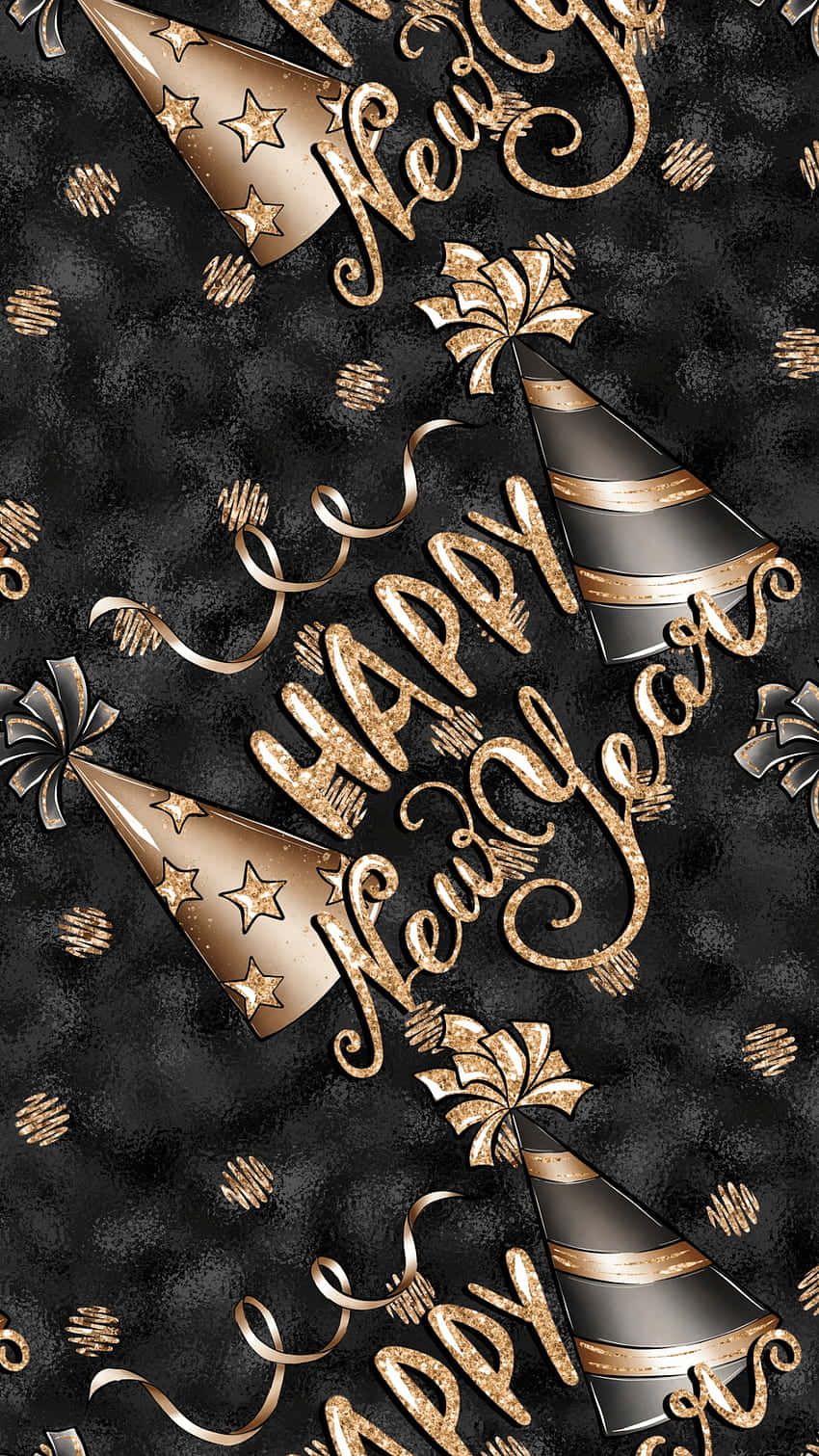 New Year hats, golden glittering, ribbons, HD Phone Wallpaper