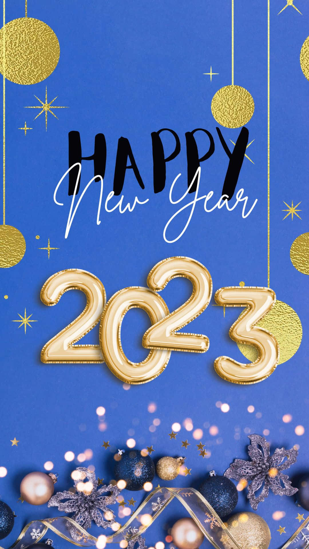 2023, Golden balloon, blue backdrop, Full HD Phone Wallpaper