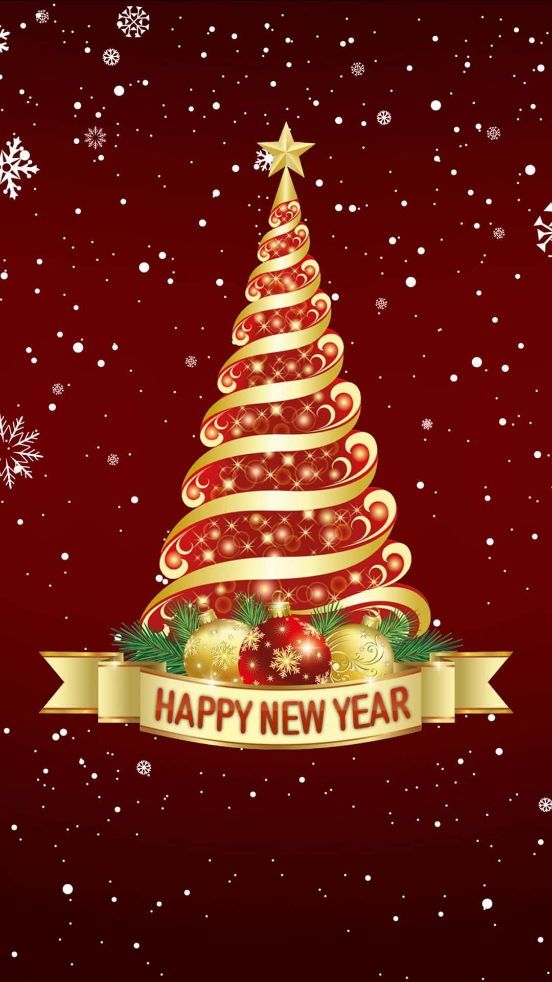 New Year Phone, Christmas tree, golden spiral, Full HD Phone Wallpaper