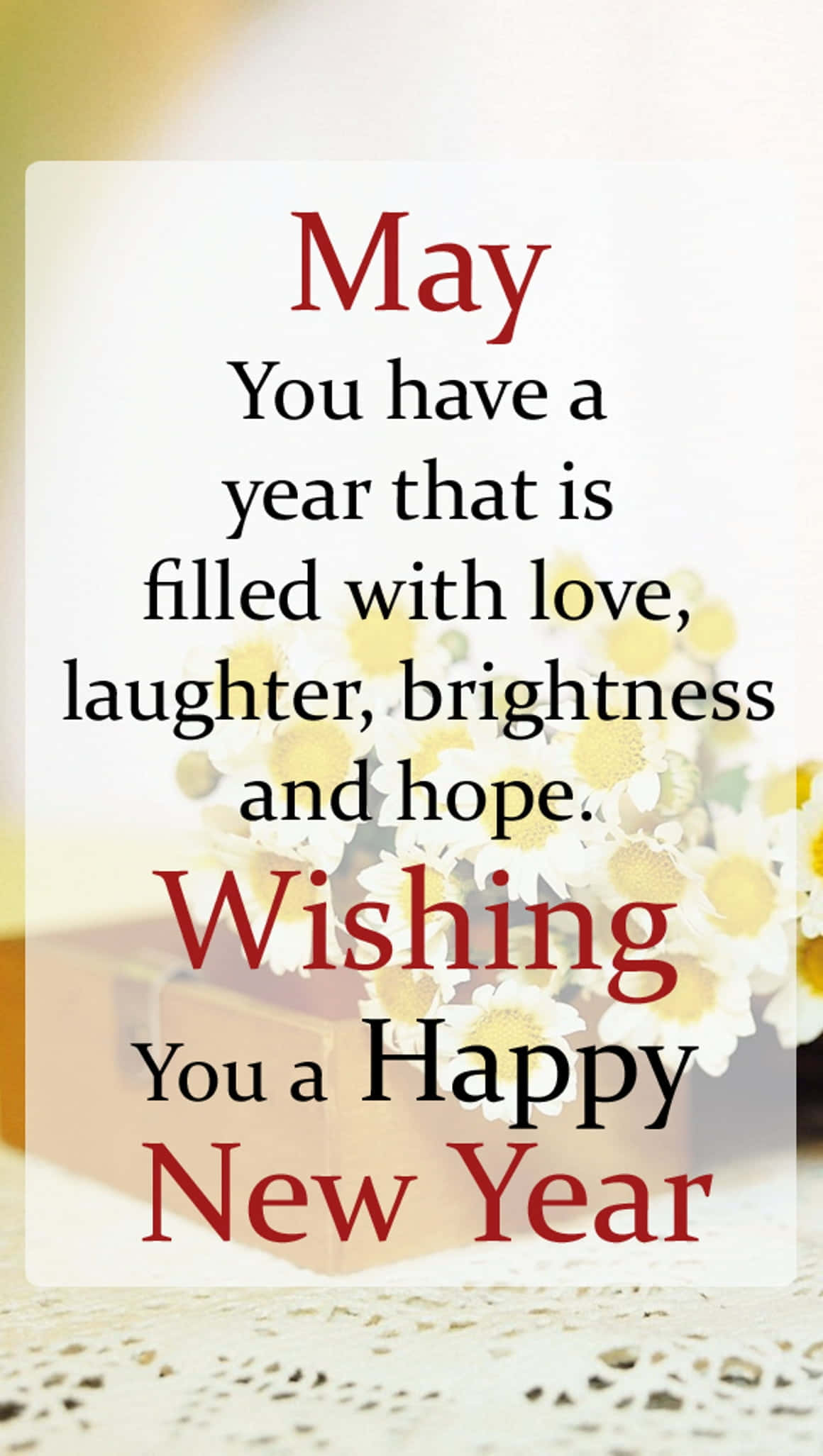 Happy New Year Phone, red and black text, daisies, Full HD Phone Wallpaper