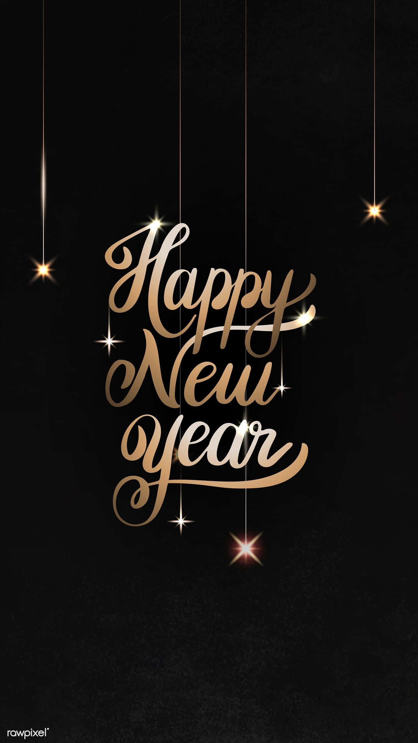 Happy New Year, golden cursive text, textured black background, Full HD Phone Wallpaper