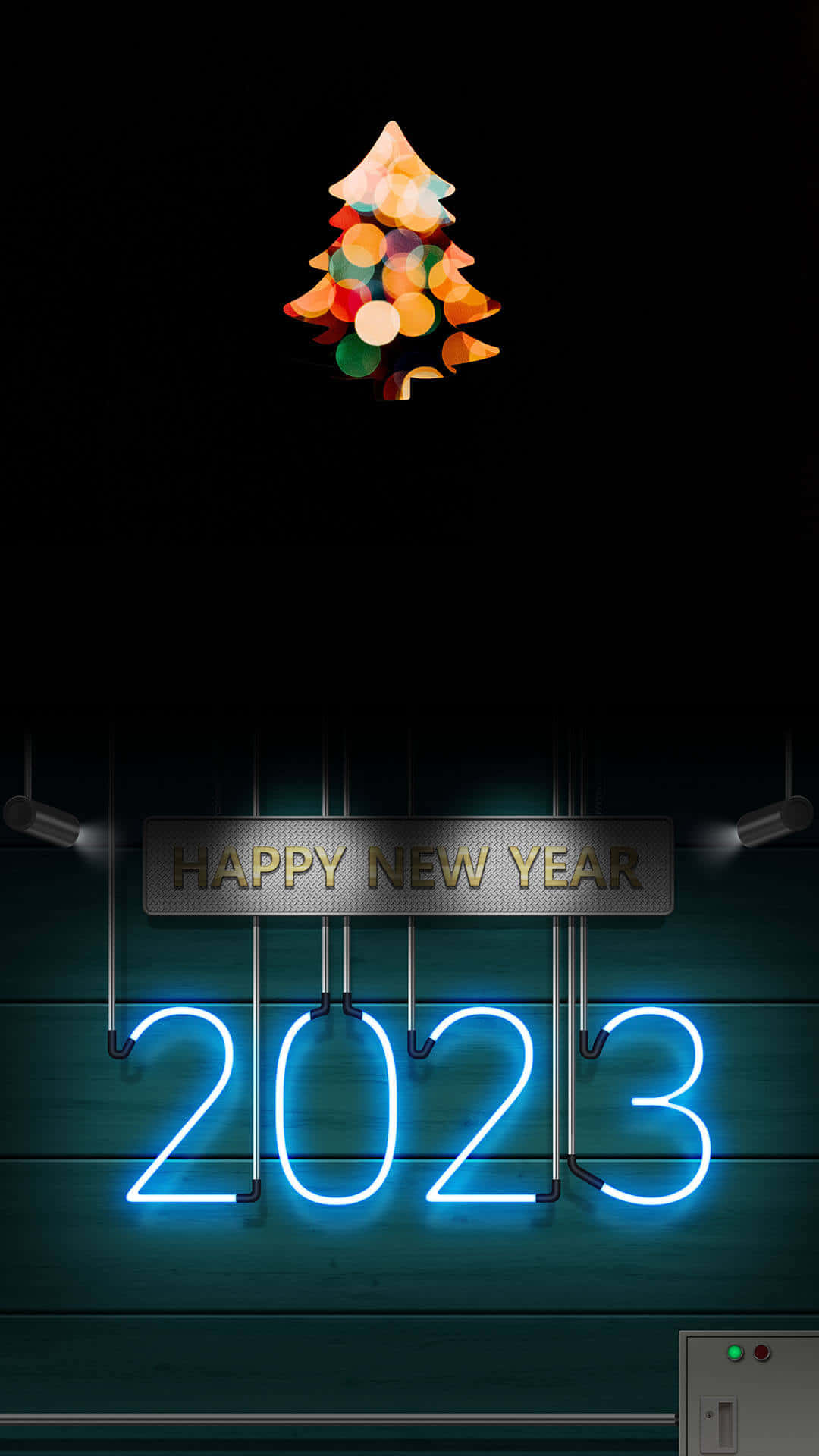 HAPPY NEW YEAR 2023, neon sign, dark wood, Full HD Phone Wallpaper