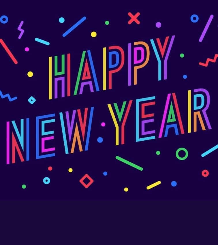 HAPPY NEW YEAR, rainbow-colored, dark purple background, SD Phone Wallpaper