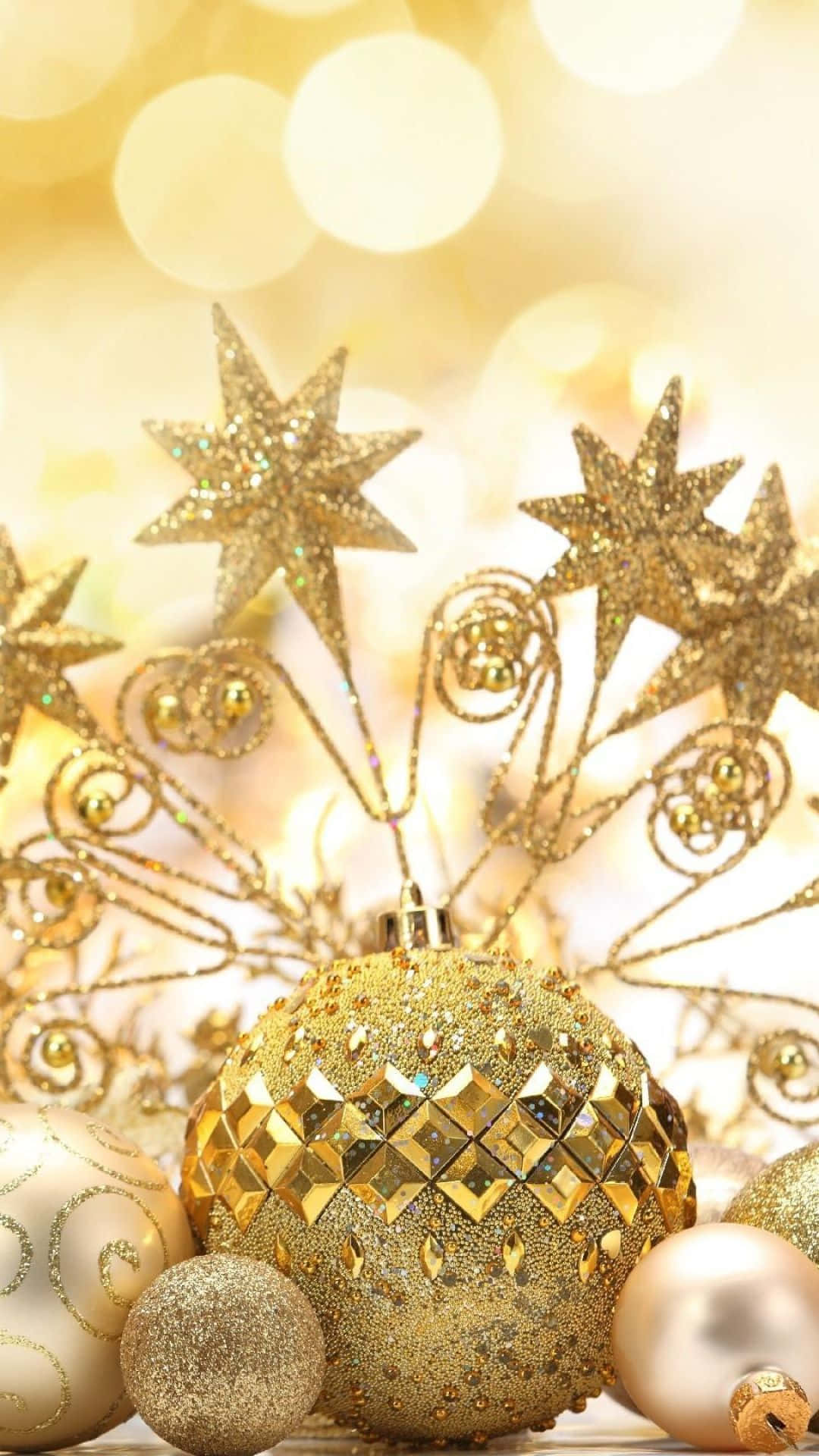 iPhone, 1080 x 1920, Golden Christmas ornaments, Full HD Phone Wallpaper