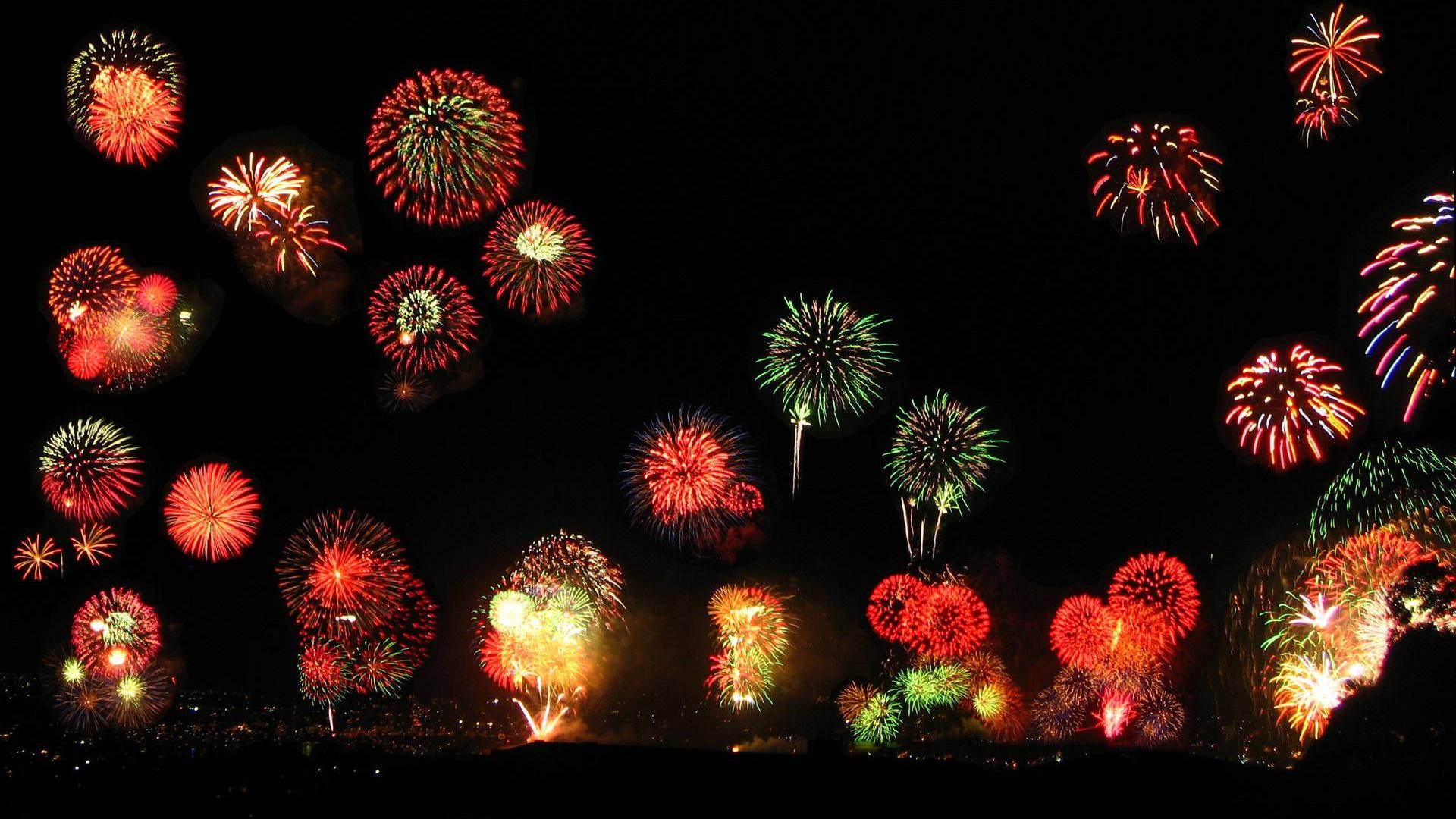 New Year, fireworks, red, Full HD Desktop Wallpaper