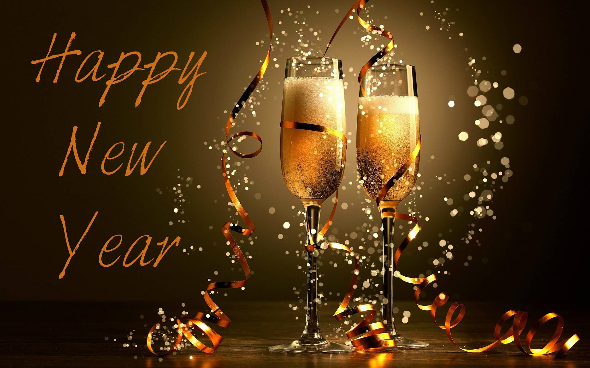 Happy New Year, champagne flutes, bubbly gold liquid, Full HD Desktop Wallpaper