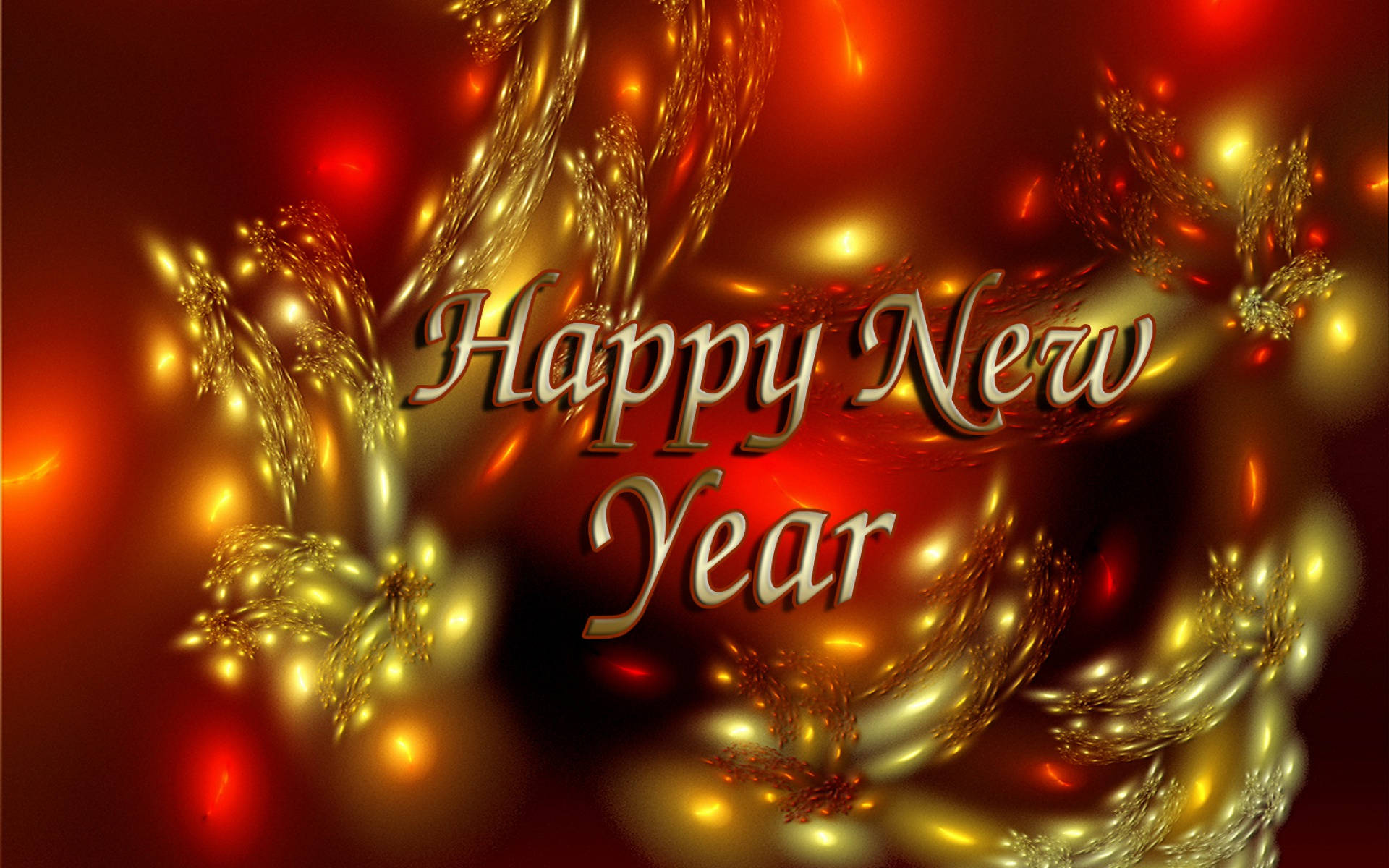 Happy New Year, red, golden ribbons, Full HD Desktop Wallpaper