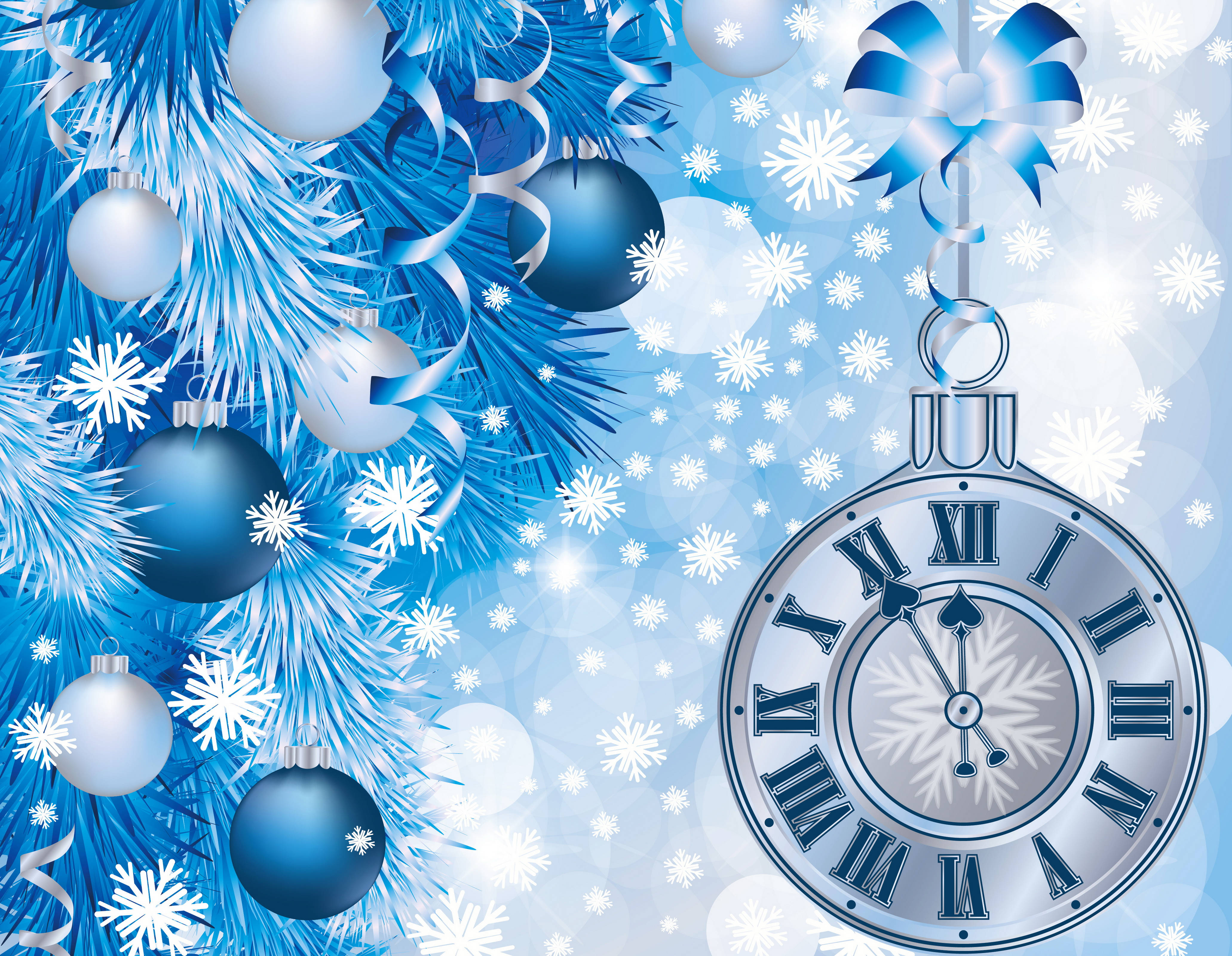 blue snowflakes, New Year Theme, Christmas tree, 4K Desktop Wallpaper
