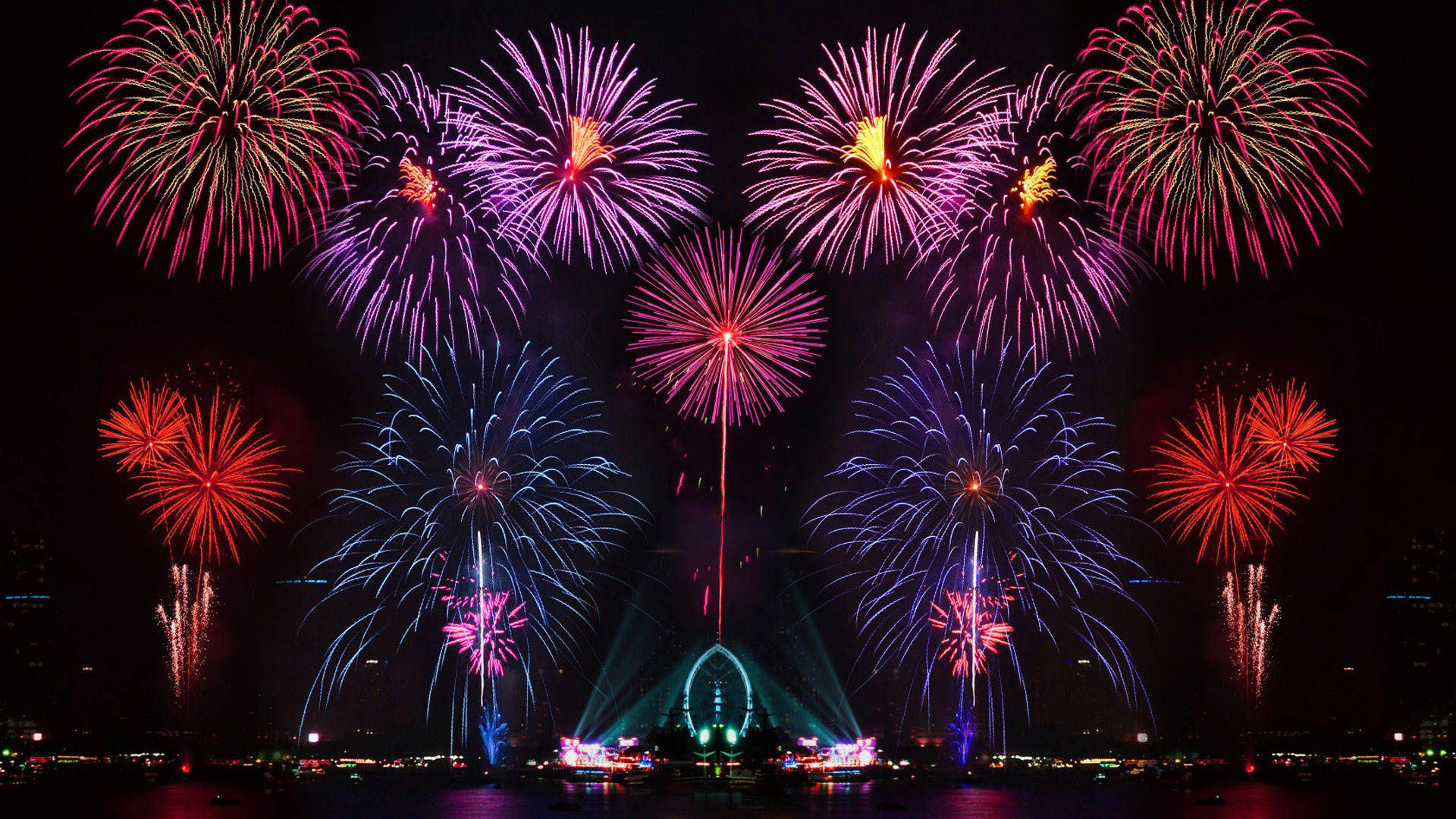 Fireworks, New Years Eve, reds, Full HD Desktop Wallpaper