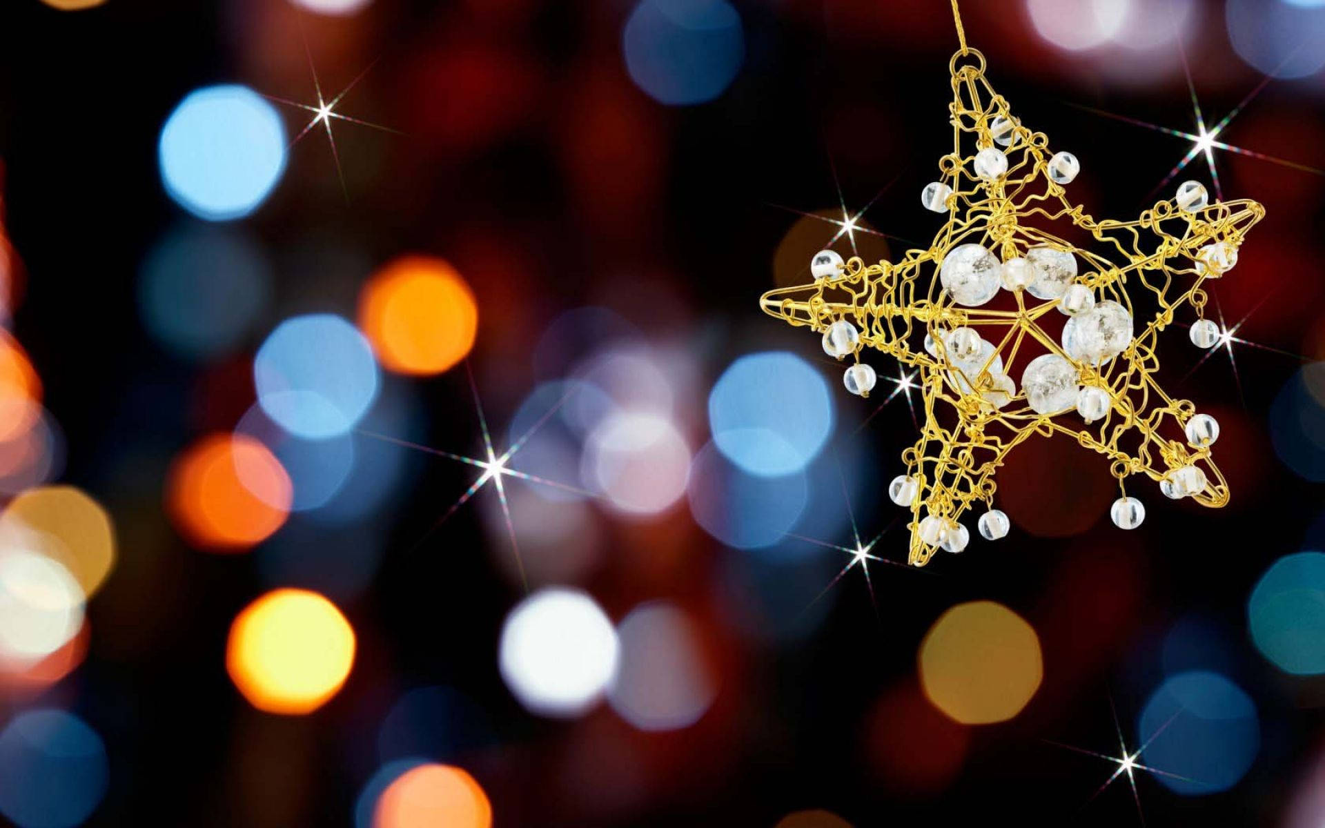 golden star, clear beads, vibrant bokeh background, Full HD Desktop Wallpaper