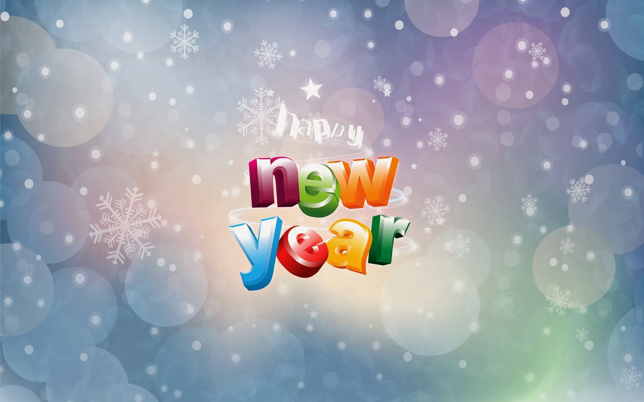 New Year, snowflakes, 3d 'happy new year' text, 2K Desktop Wallpaper