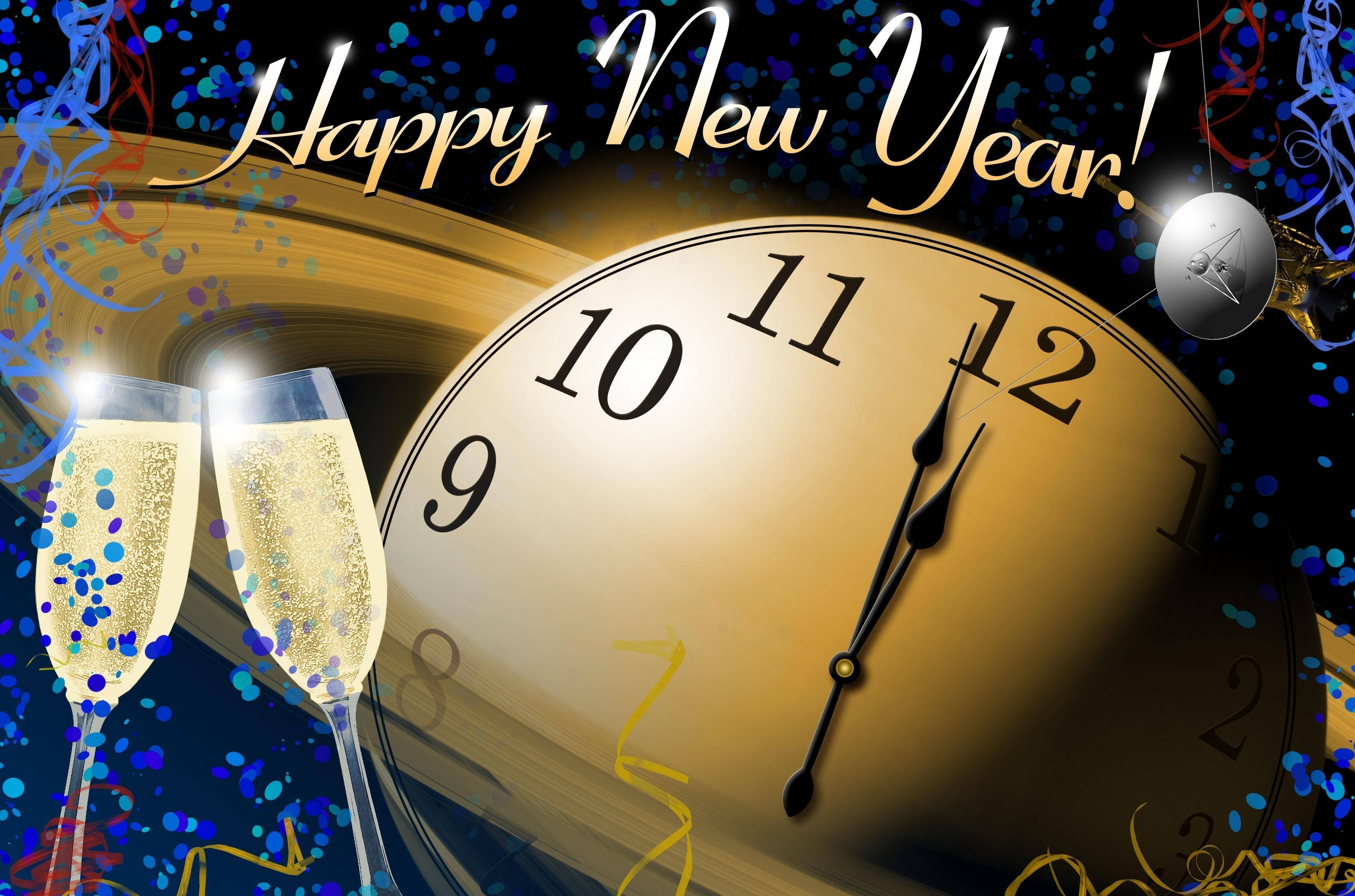 Big Clock, midnight, confetti, 2K Desktop Wallpaper