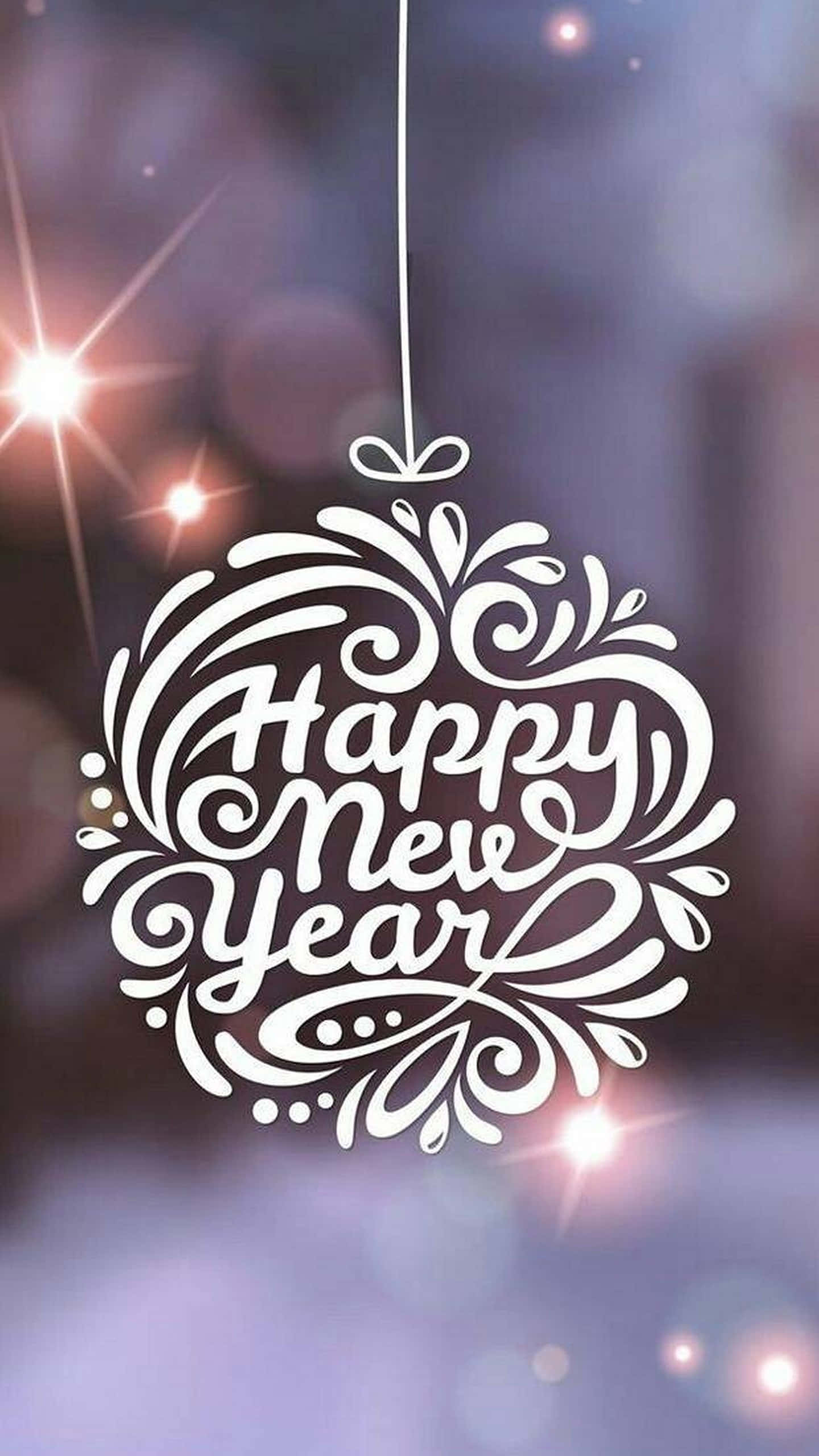 White New Year Ball Phone, Happy New Year, purple bokeh, 2K Phone Wallpaper