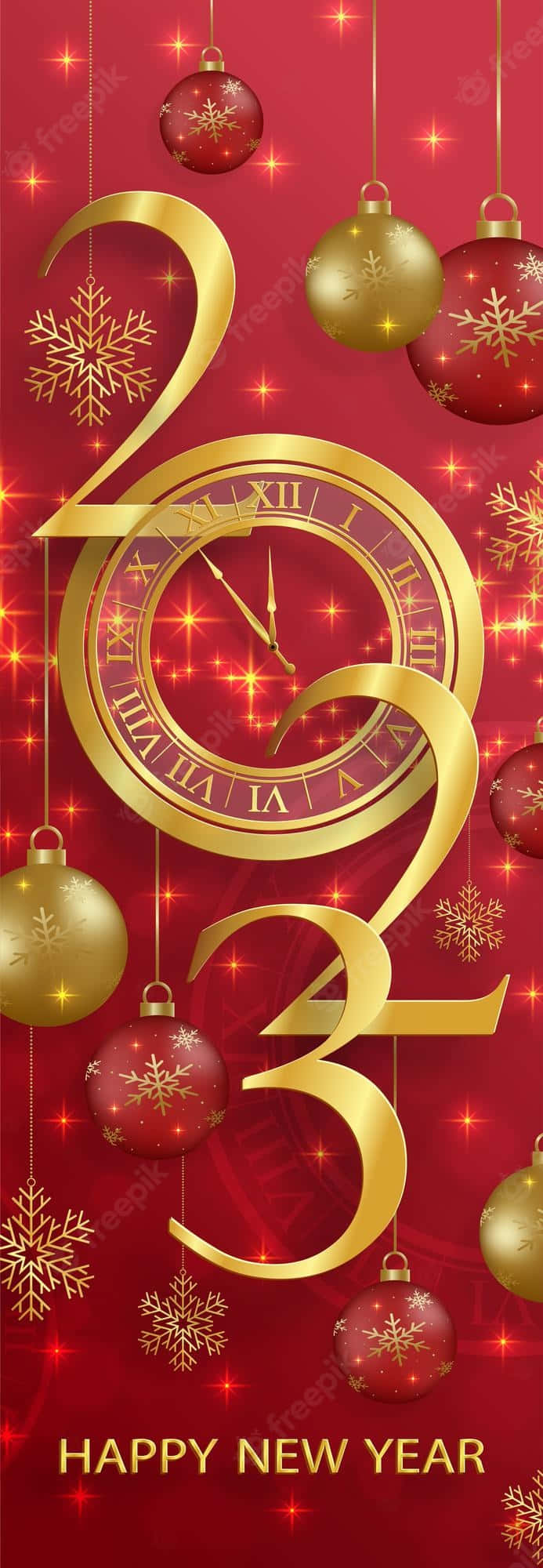 Red And Gold New Year Phone, 2023, clock face, Full HD Phone Wallpaper